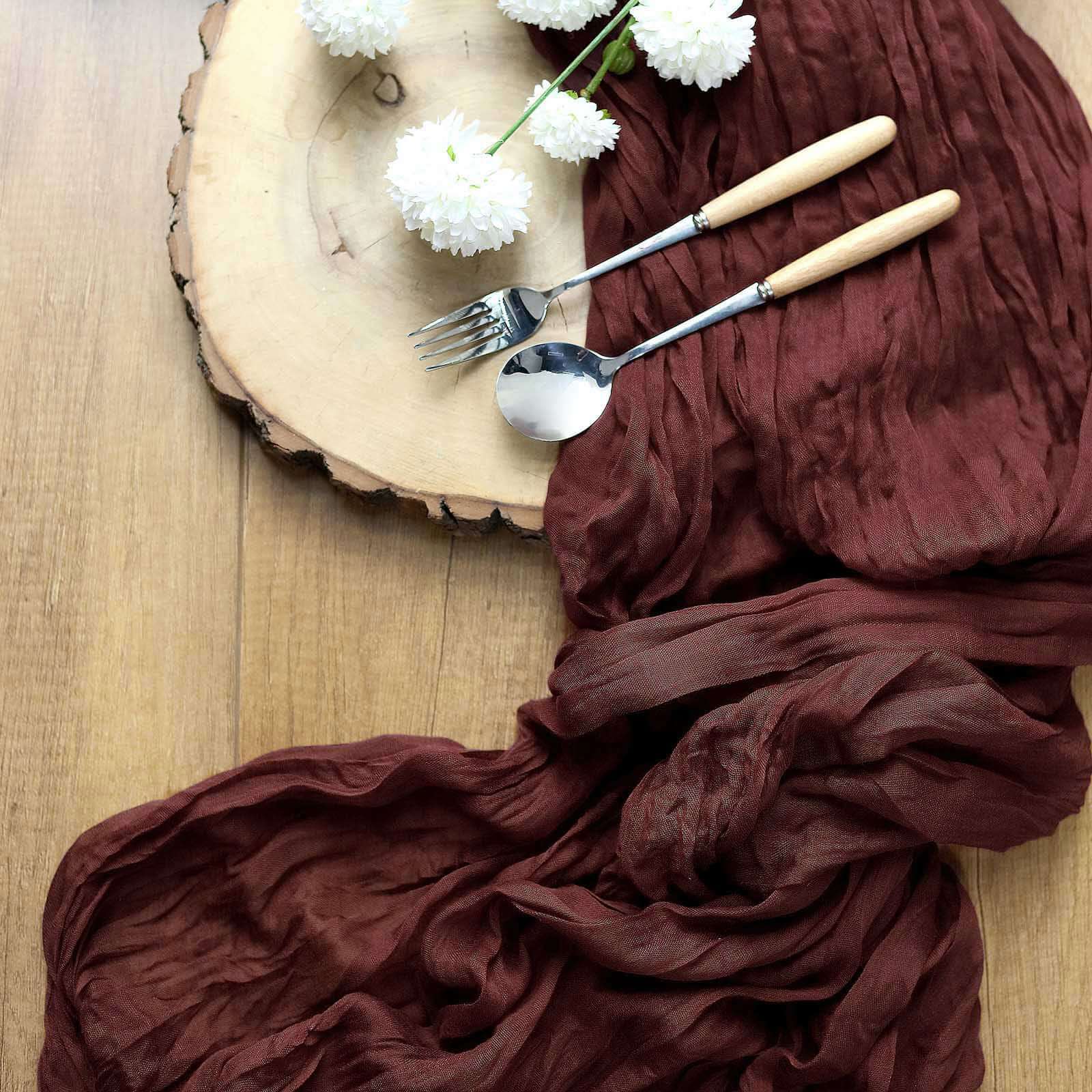 Hot Sale! 10ft Burgundy Gauze Cheesecloth Table Runner - Rustic Boho Style