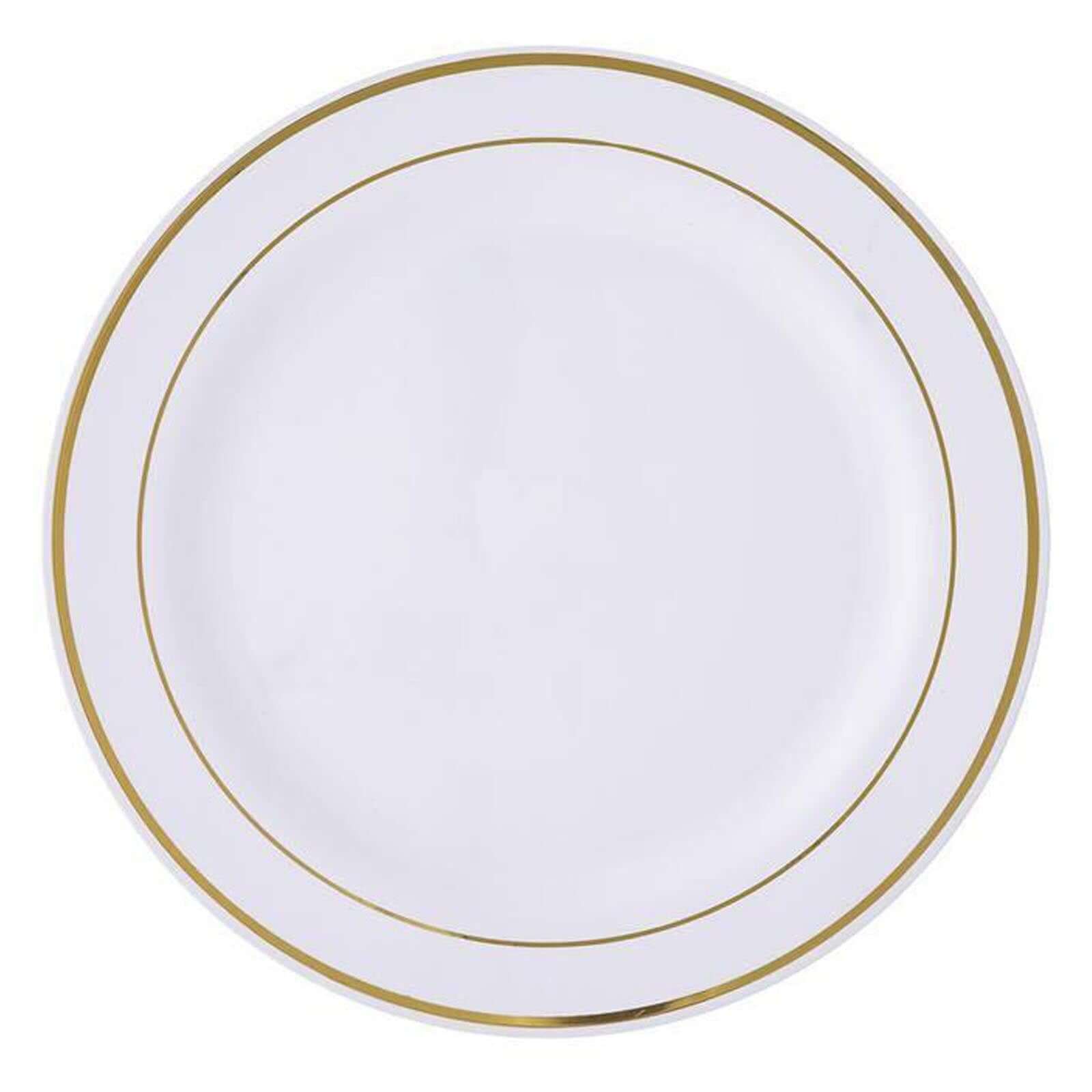 Hot Deal! 10-Pack 8" Disposable White Plastic Dessert Plates with Gold Rim for Parties