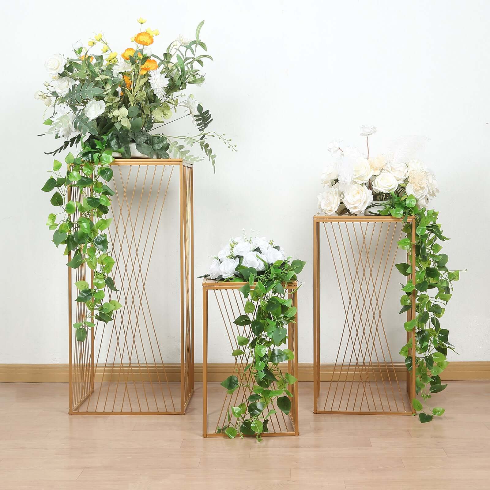 Special Offer! Set of 3 Gold Metal Rectangular Nesting Plant and Dessert Display Stands
