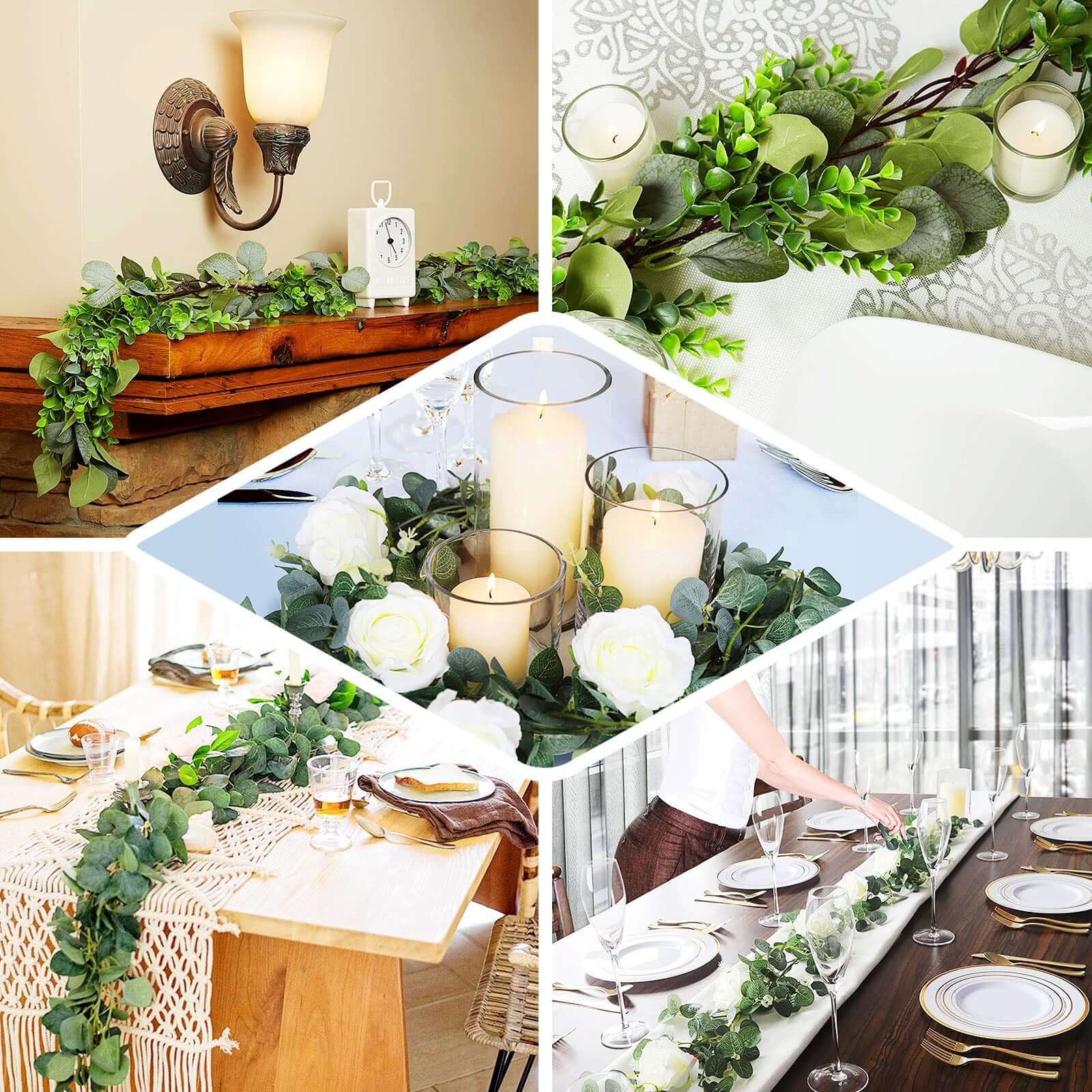 6.5ft Frosted Green Artificial Silk Eucalyptus Leaf Garland for Decorative Use