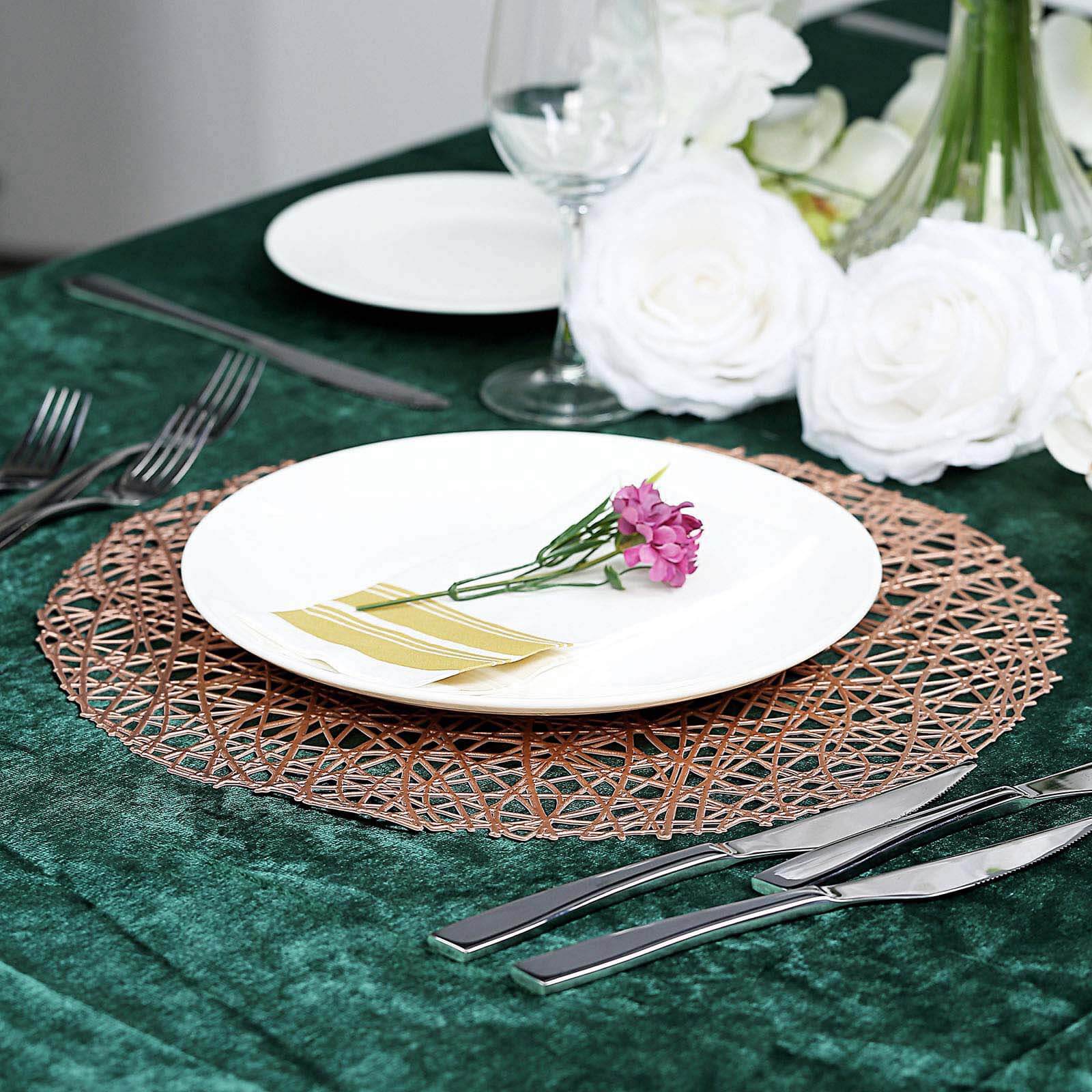 Hot Sale! 6-Piece Set of Durable Rose Gold Vinyl Round Dining Table Placemats with Woven Design