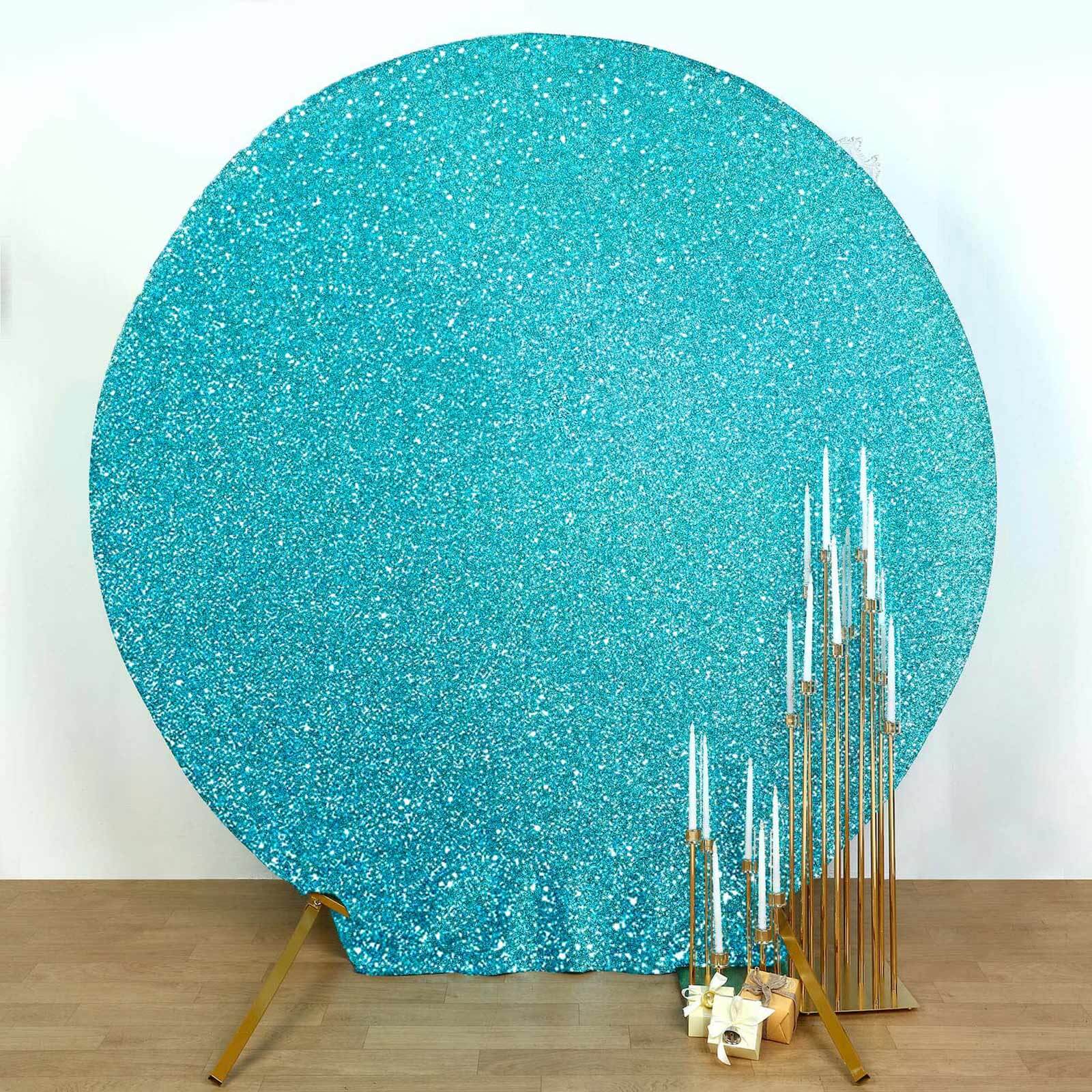 Hot Sale! 7.5ft Turquoise Metallic Shimmer Tinsel Spandex Double-Sided Wedding Arch Backdrop Cover