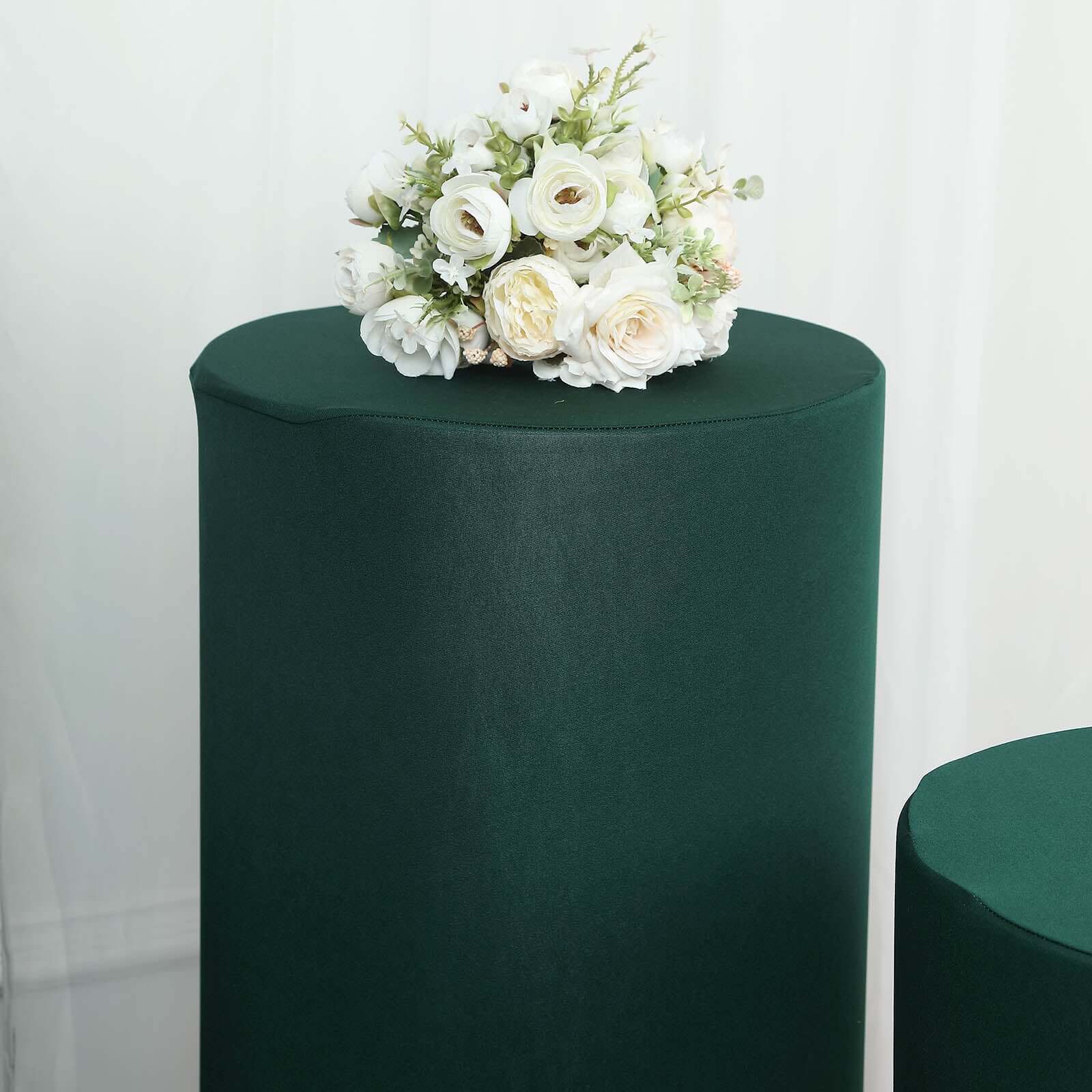Hot Deal! Set of 5 Stretchable Hunter Emerald Green Spandex Cylinder Pedestal Stand Covers, 160 GSM