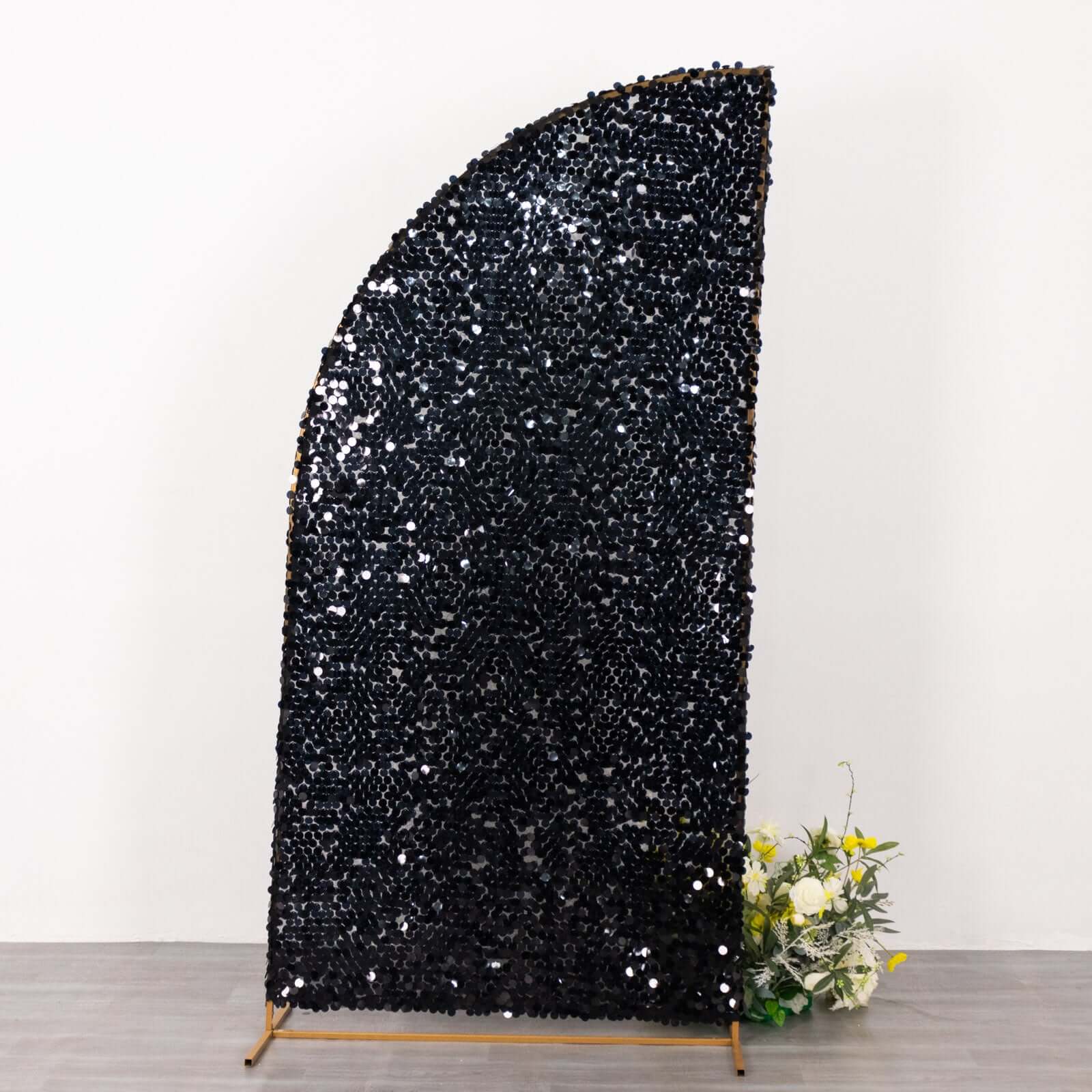 7ft Black Double-Sided Payette Sequin Chiara Cover for Half-Moon Wedding Backdrop Stand