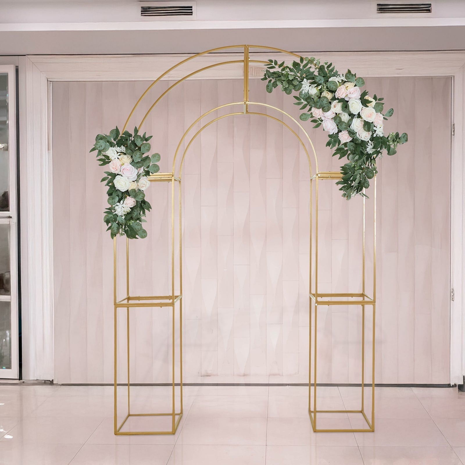 Sale! 7.5ft Gold 3D Metal Wedding Arch Backdrop Stand with Round Top for Elegant Parties