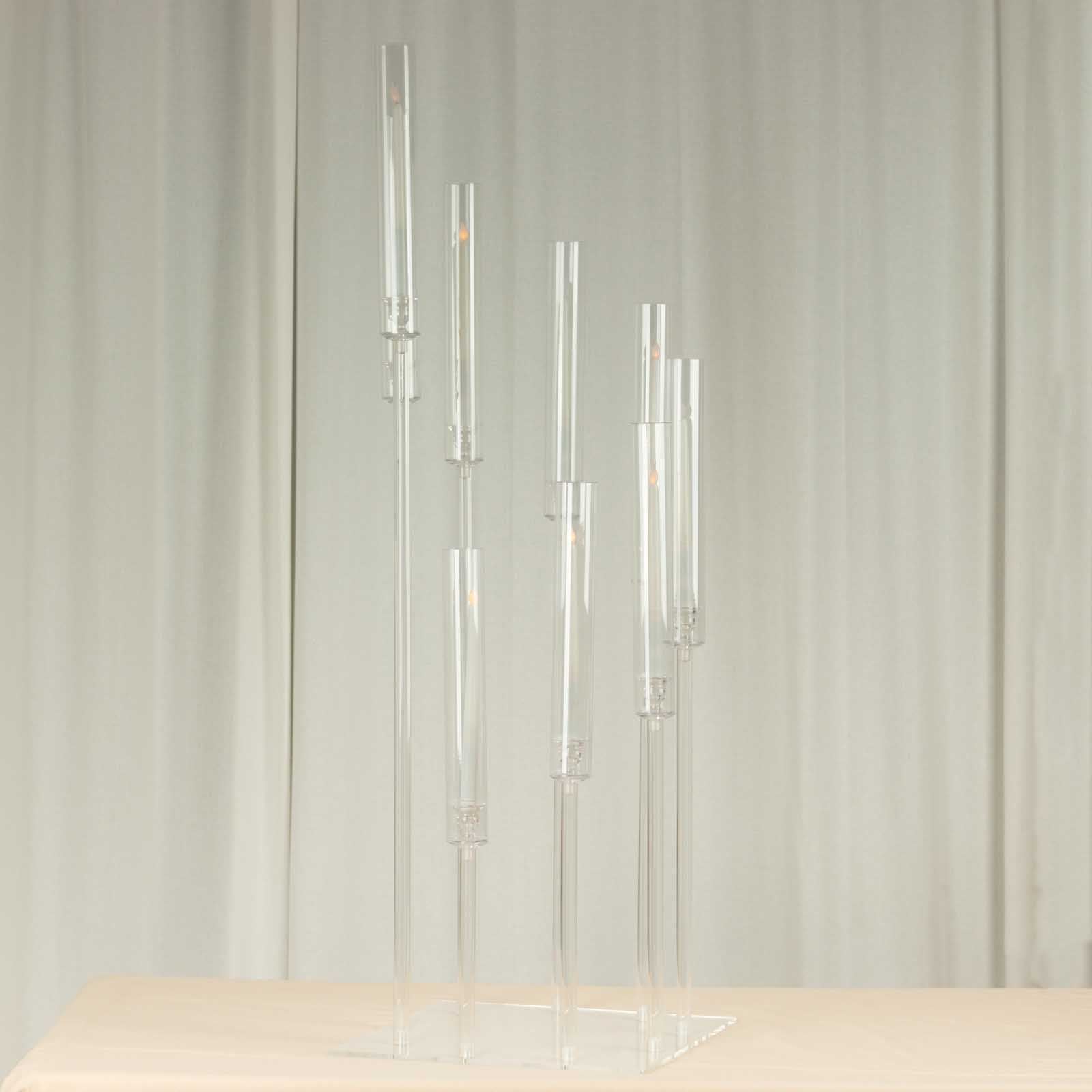 4ft Clear 9-Arm Cluster Acrylic Candelabra with Square Base - Elegant Table Centerpiece for Pillar Candles