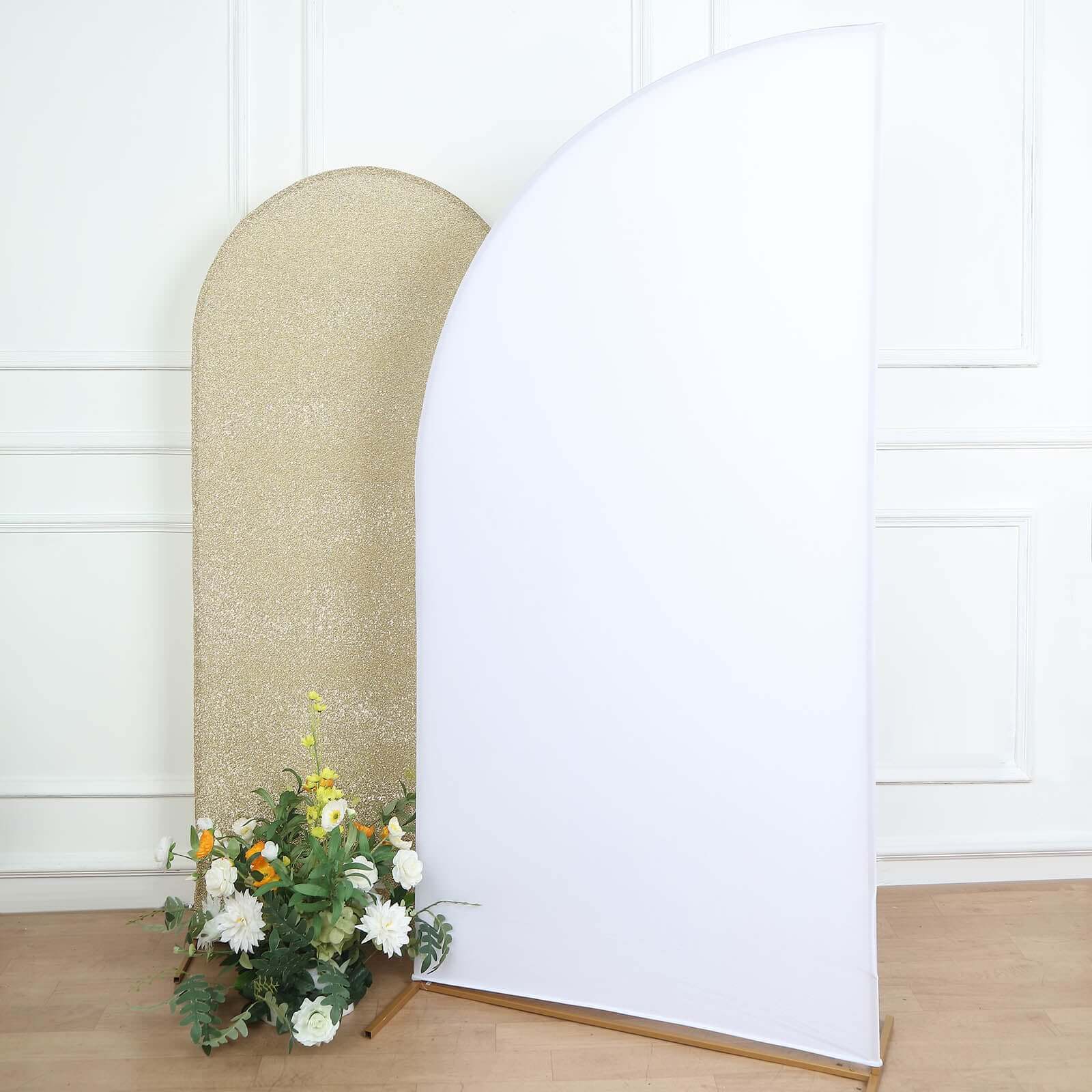 7ft Matte White Spandex Custom-Fit Double-Sided Half Moon Wedding Arch Backdrop Cover