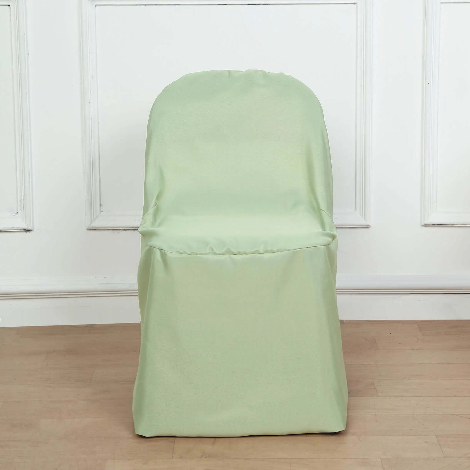 Get 10-Pack Sage Green Polyester Wrinkle-Free Slip-On Chair Covers for Folding Chairs