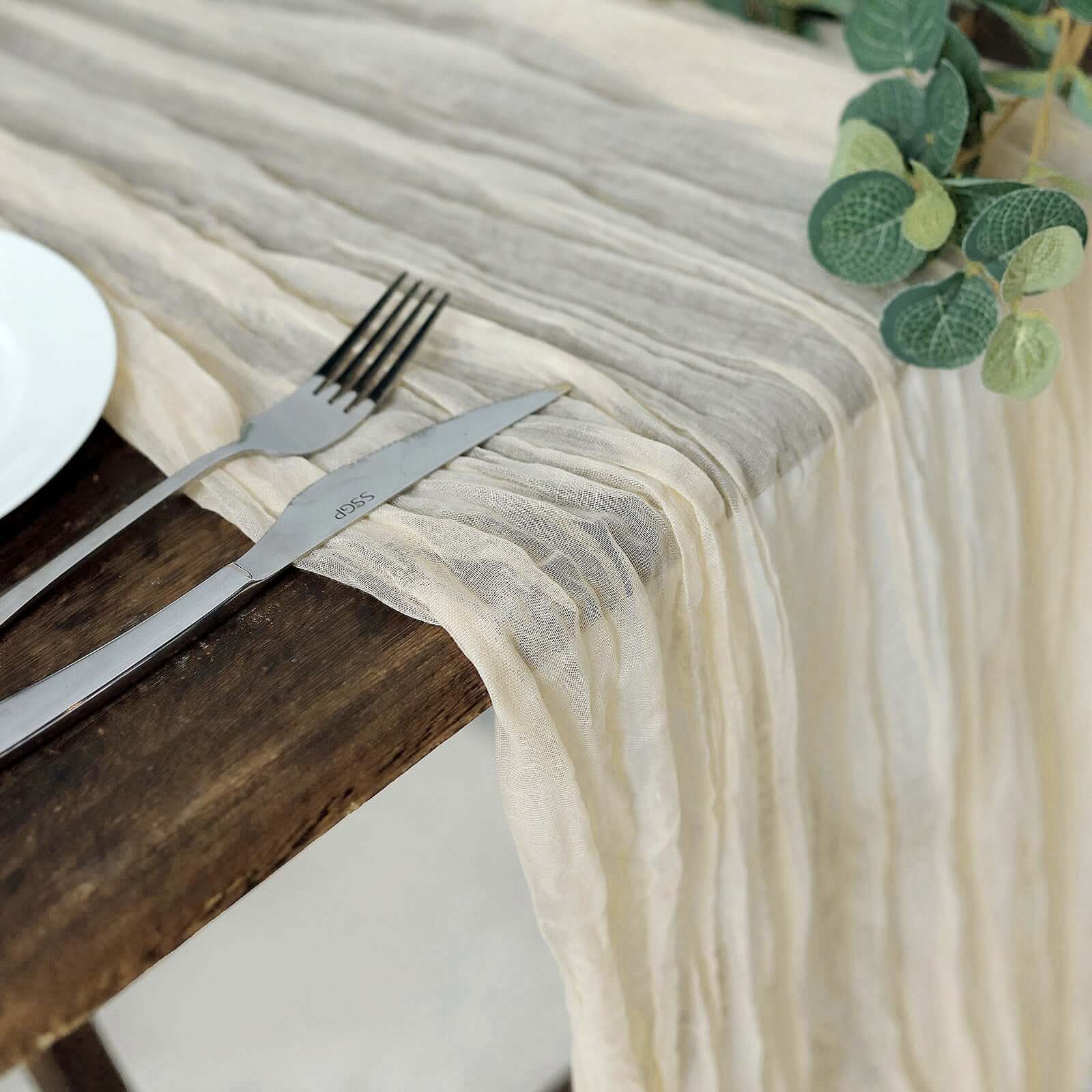 10ft Cream Gauze Cheesecloth Table Runner with Rustic Boho Charm