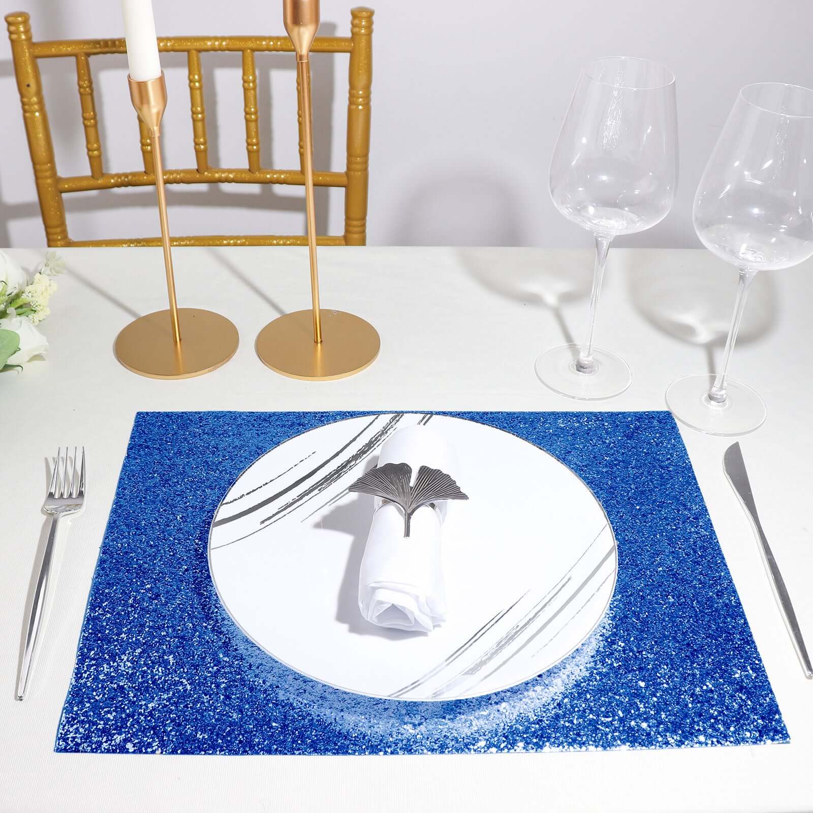 Hot Deal! 6-Pack Royal Blue Glitter Rectangle Non-Slip Placemats 12x18