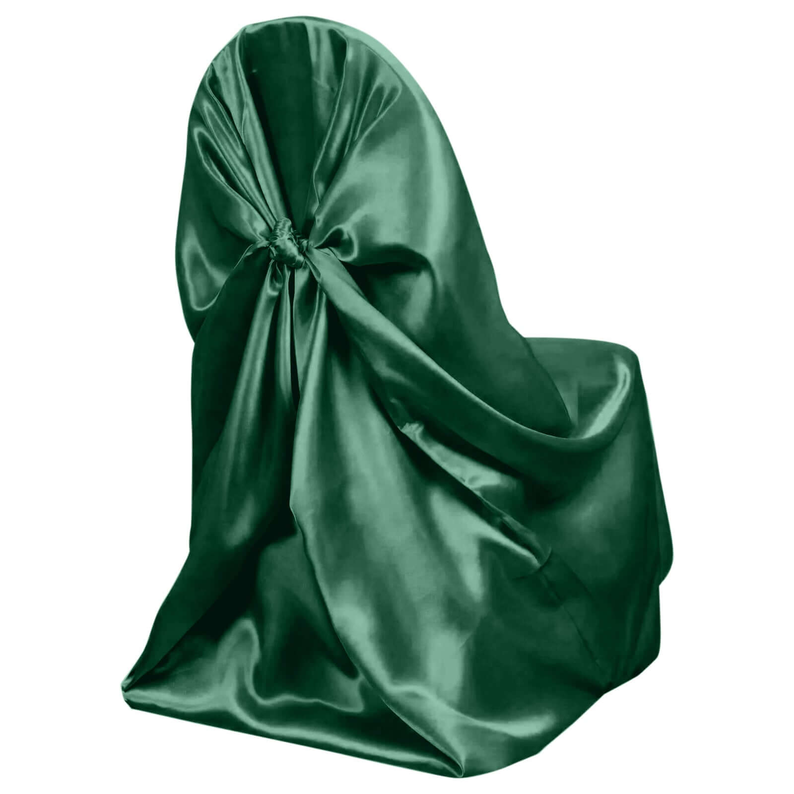 Hunter Emerald Green Satin Self-Tie Chair Covers - Durable Slip-On for Folding, Dining & Banquet Chairs