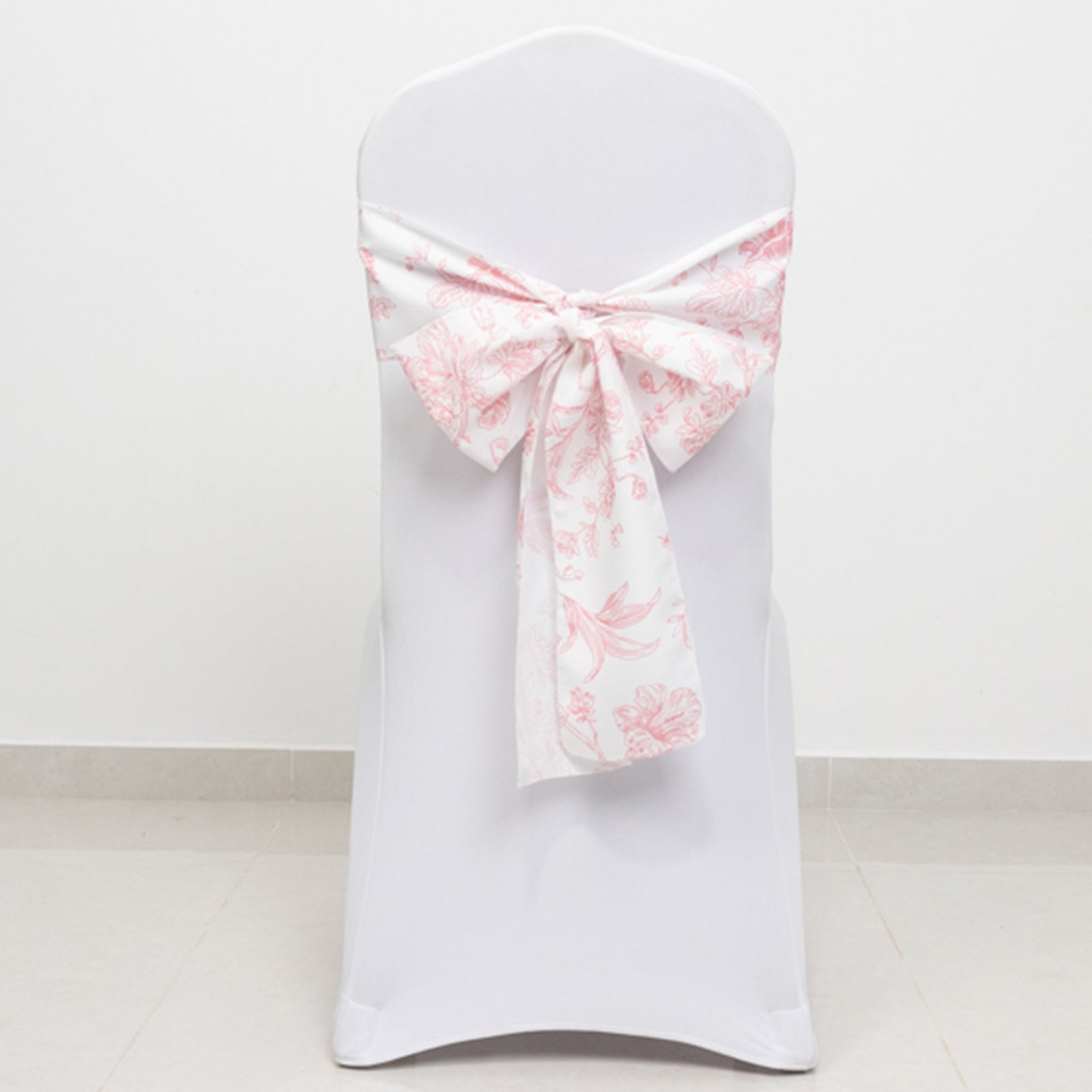 Hot Sale! Wrinkle-Resistant & Durable Polyester Chair Sashes in White/Pink French Toile Floral Design, 6x108