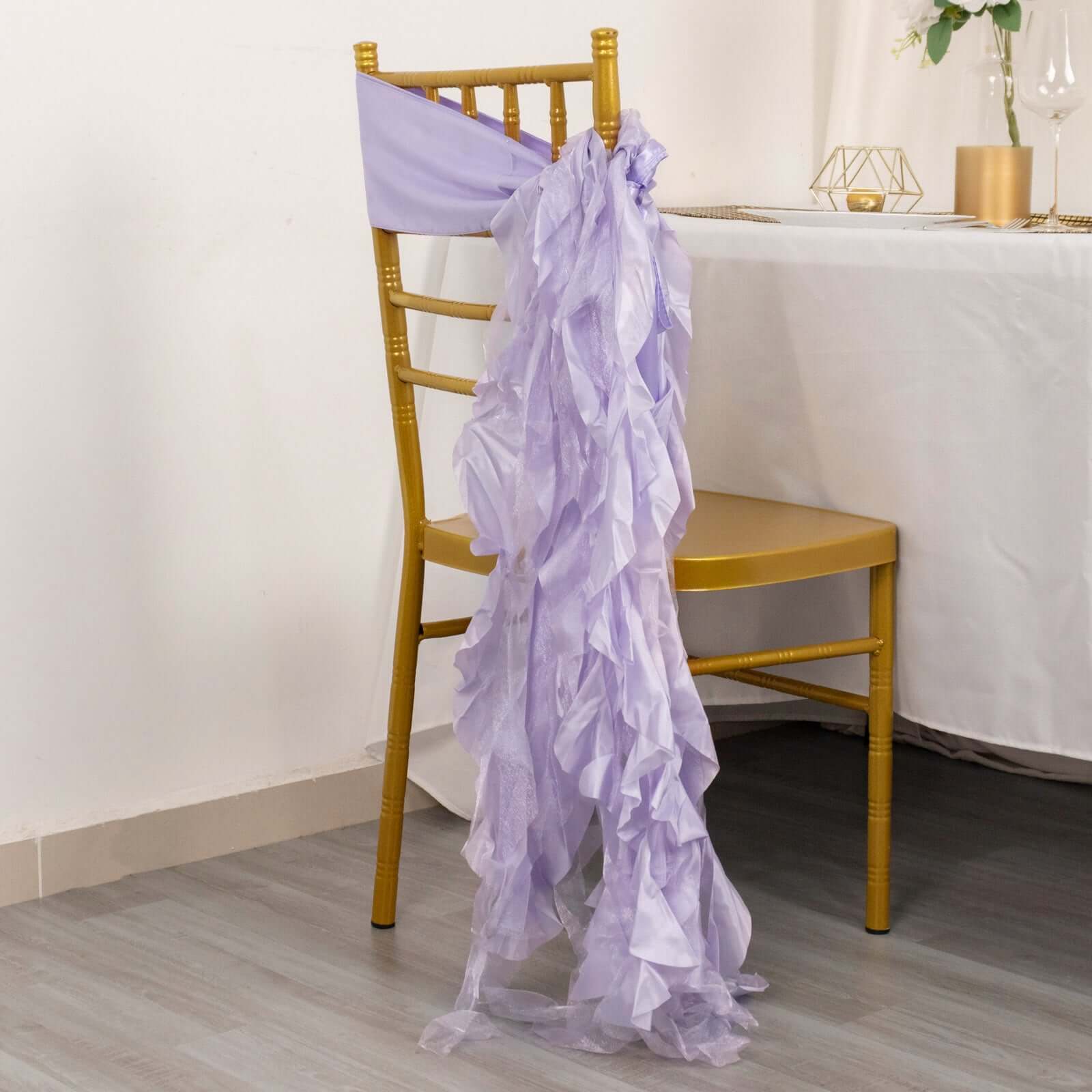 Special Offer! 5-Pack Lavender Lilac Chiffon Satin Chair Sashes with Curly Willow Style