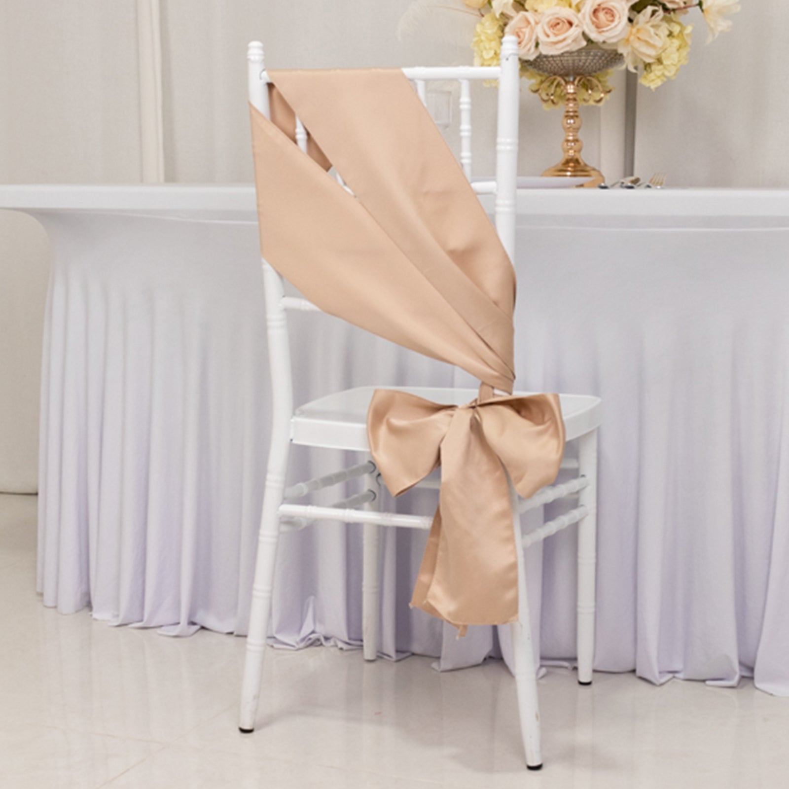5-Pack Nude Lamour Satin 6x106 Chair Sashes - Stylish & Reusable Decor