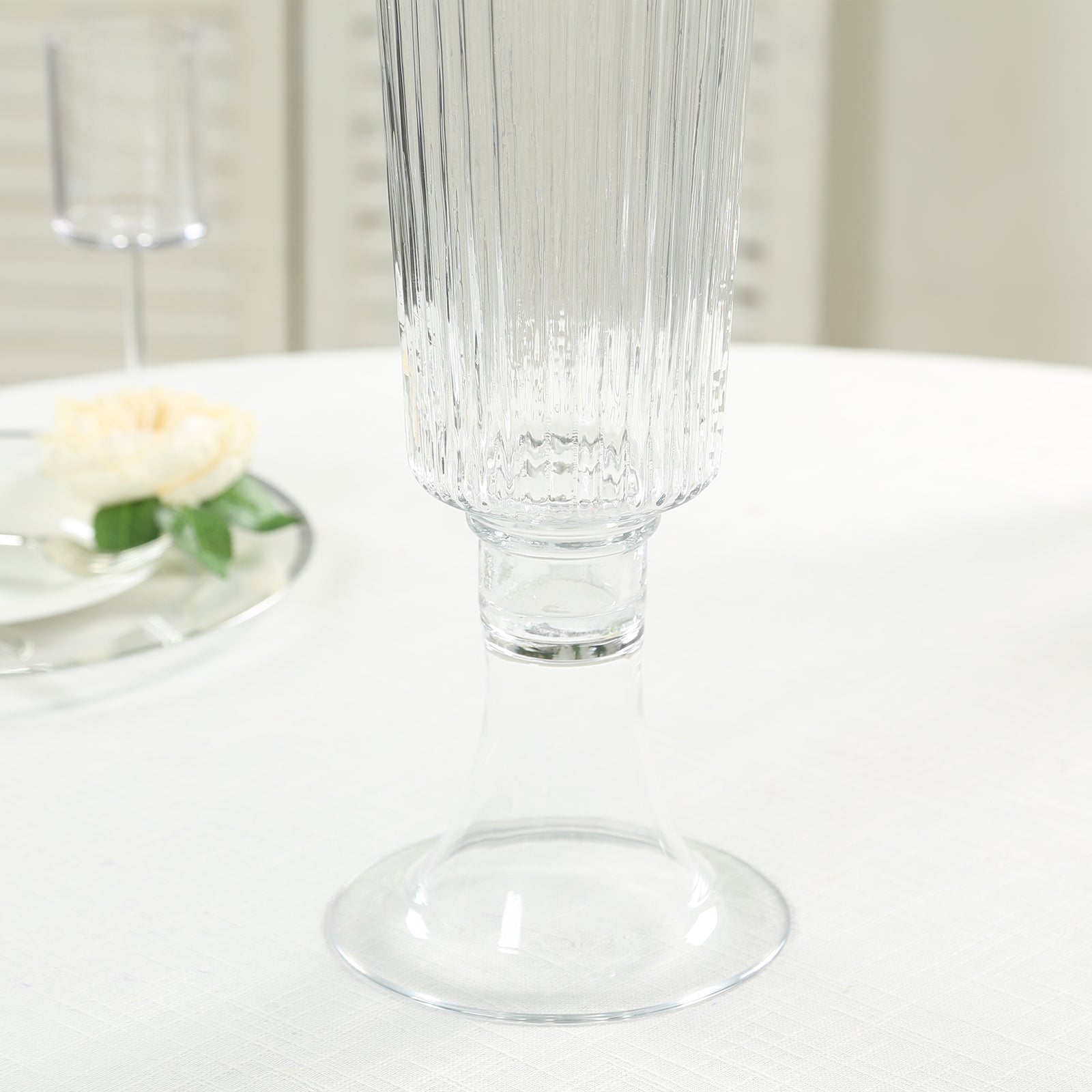 4-Pack Clear Glass Trumpet Vases with Ribbed Design - Durable 26-Inch Event Centerpieces