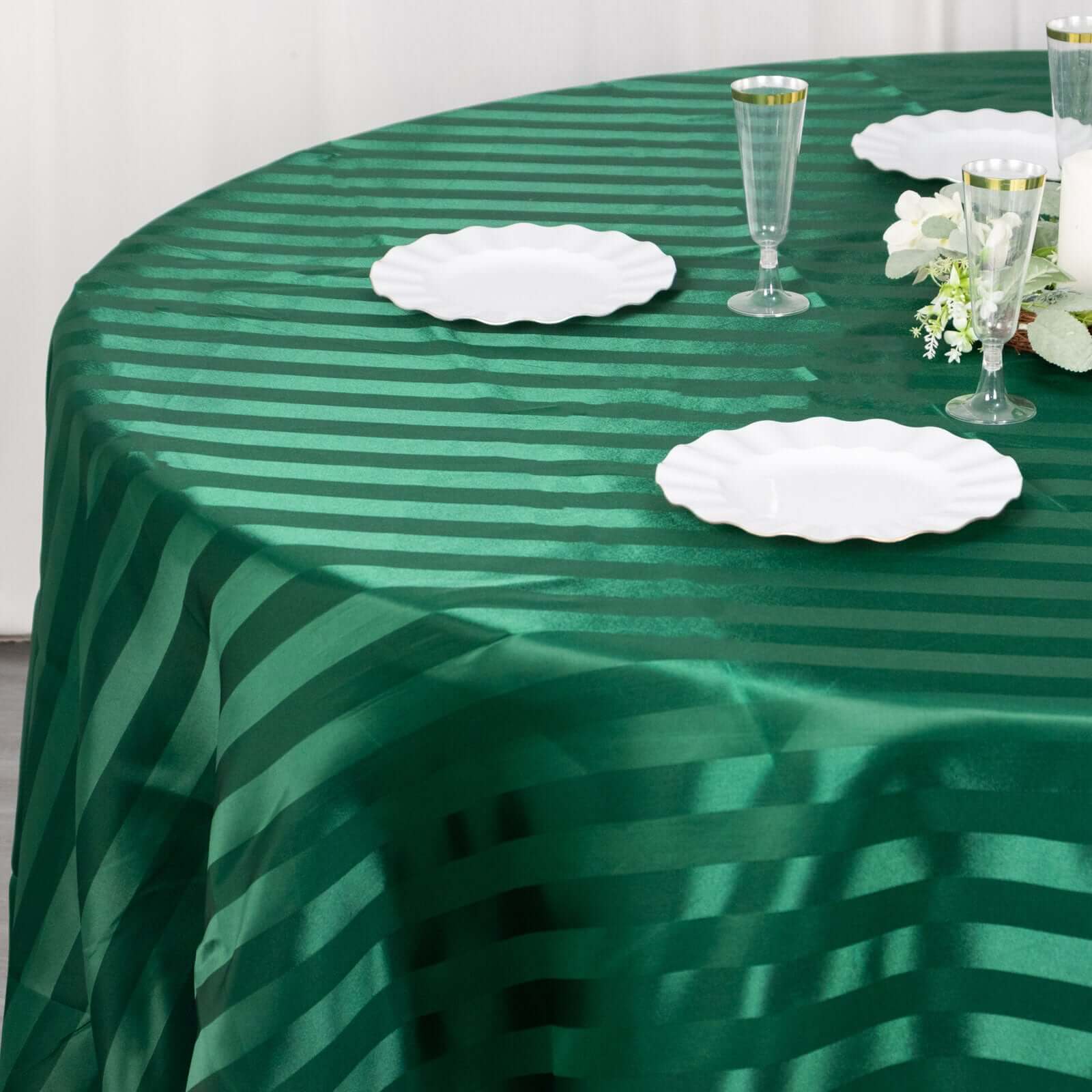 Exclusive Satin Round Tablecloth - 120" Dia, Hunter Emerald Green, Silky & Seamless