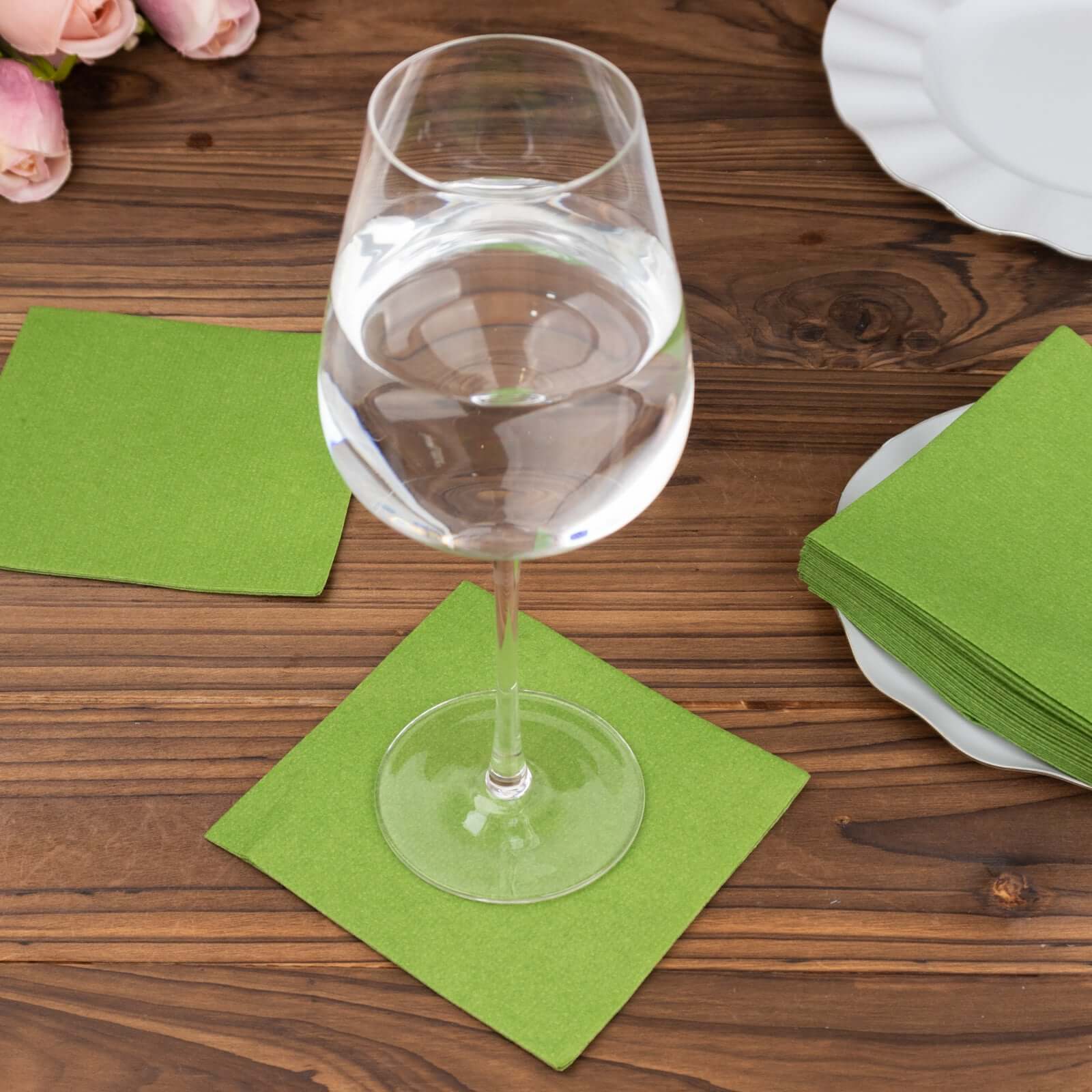 Great Deal! 20-Pack 5x5 Olive Green Airlaid Cocktail Napkins with Linen-Like Feel and High Absorbency