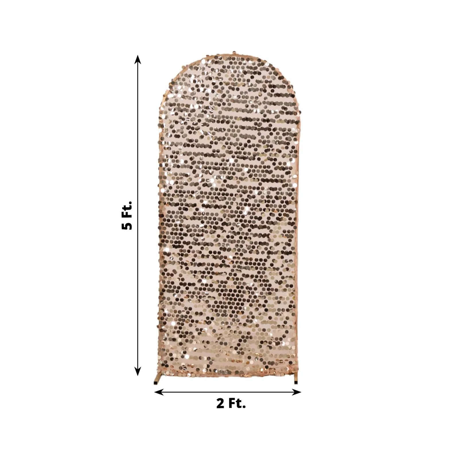 5ft Sparkly Rose Gold Payette Sequin Fitted Cover for Round - Top Wedding Arch Stand