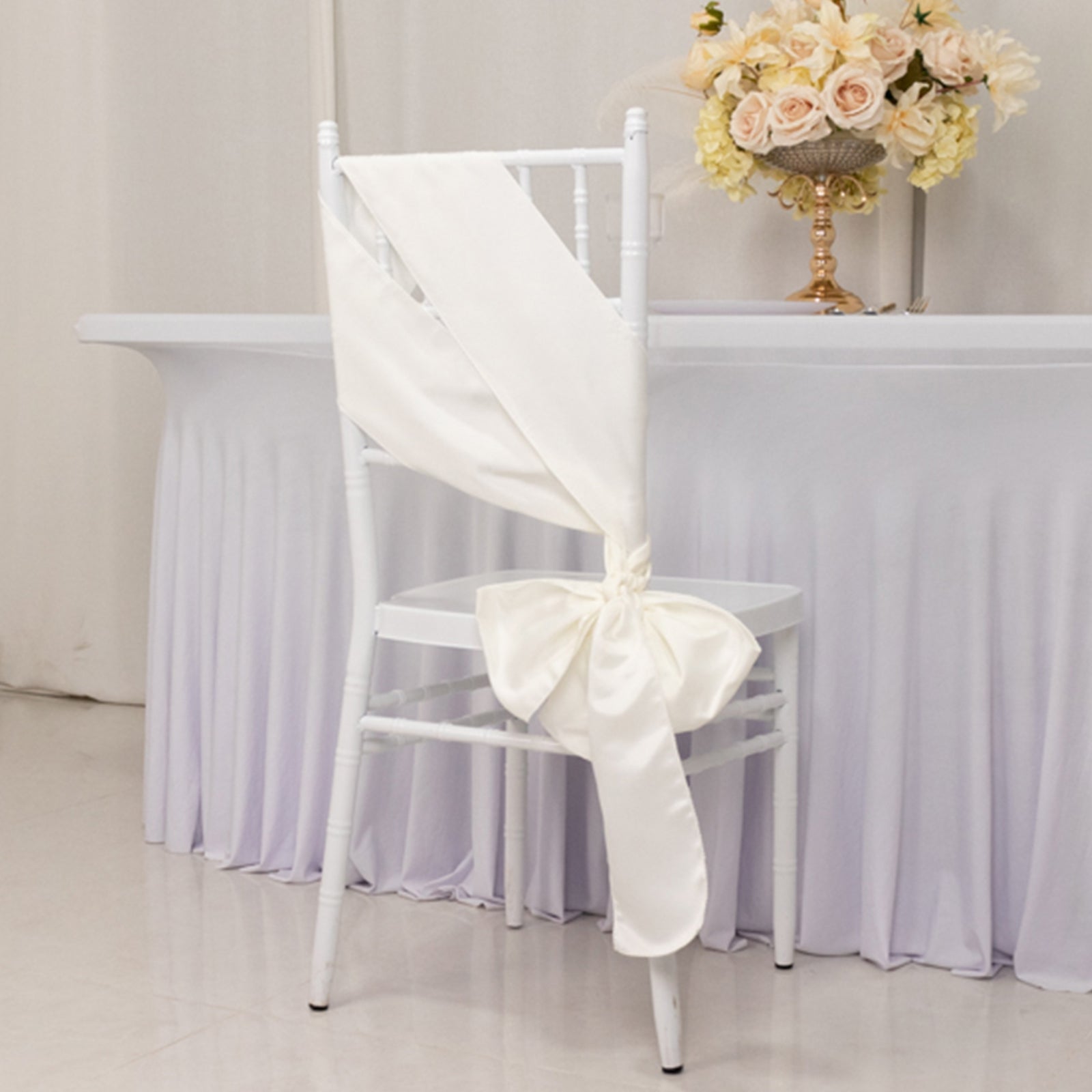 Ivory 6x106 Lamour Satin Chair Sashes - Set of 5, Stylish Reusable Decor