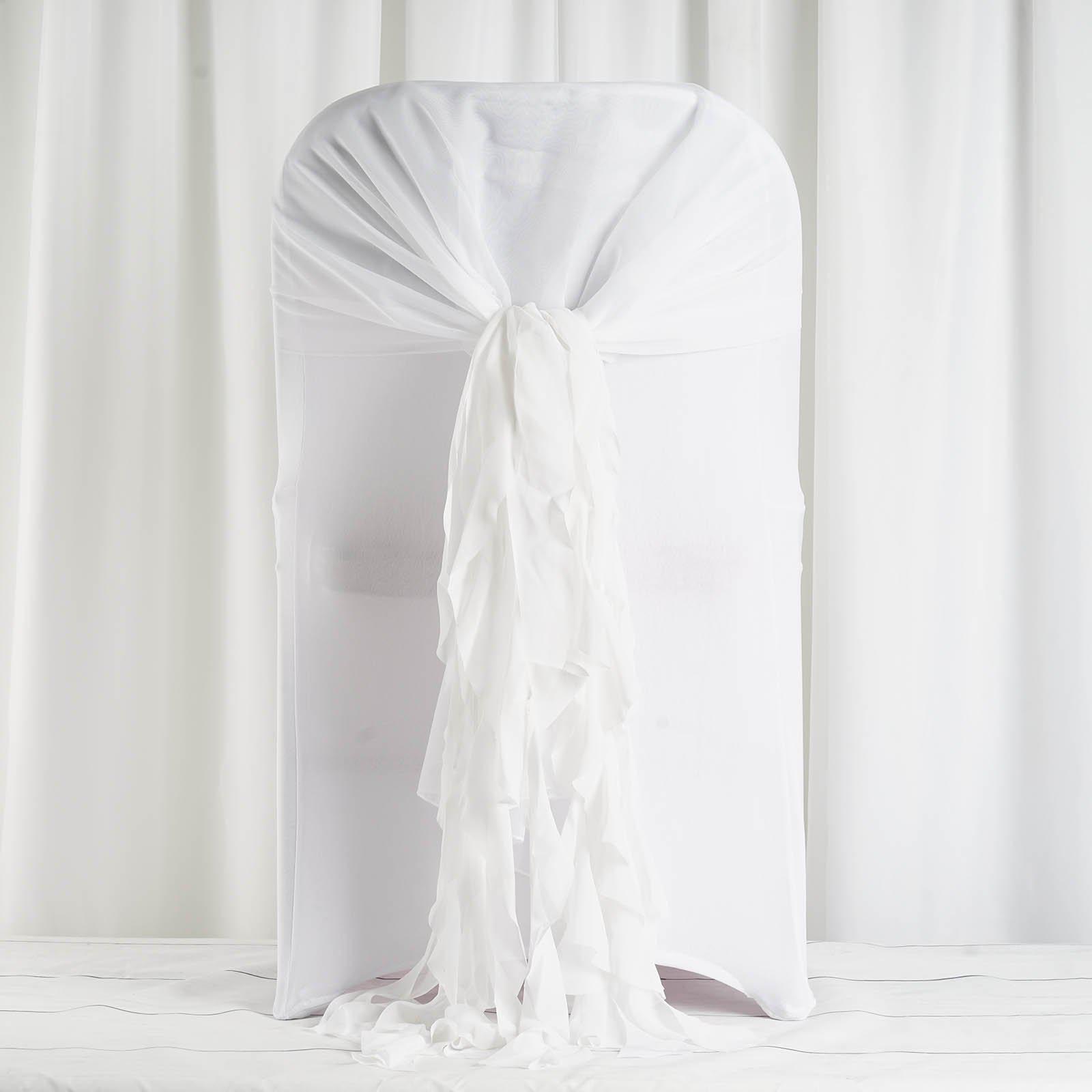 Hot Deal! 1 Set of White Chiffon Chair Sashes with Willow Ruffles for Weddings & Gatherings