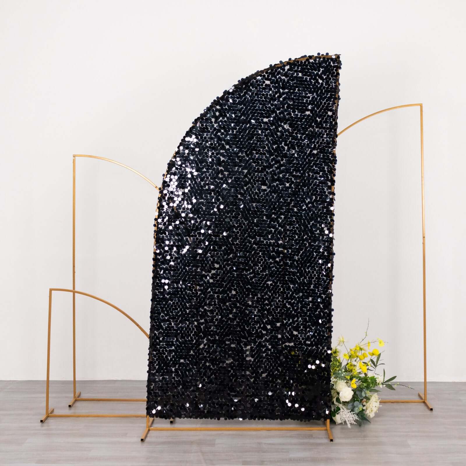 7ft Black Double-Sided Payette Sequin Chiara Cover for Half-Moon Wedding Backdrop Stand