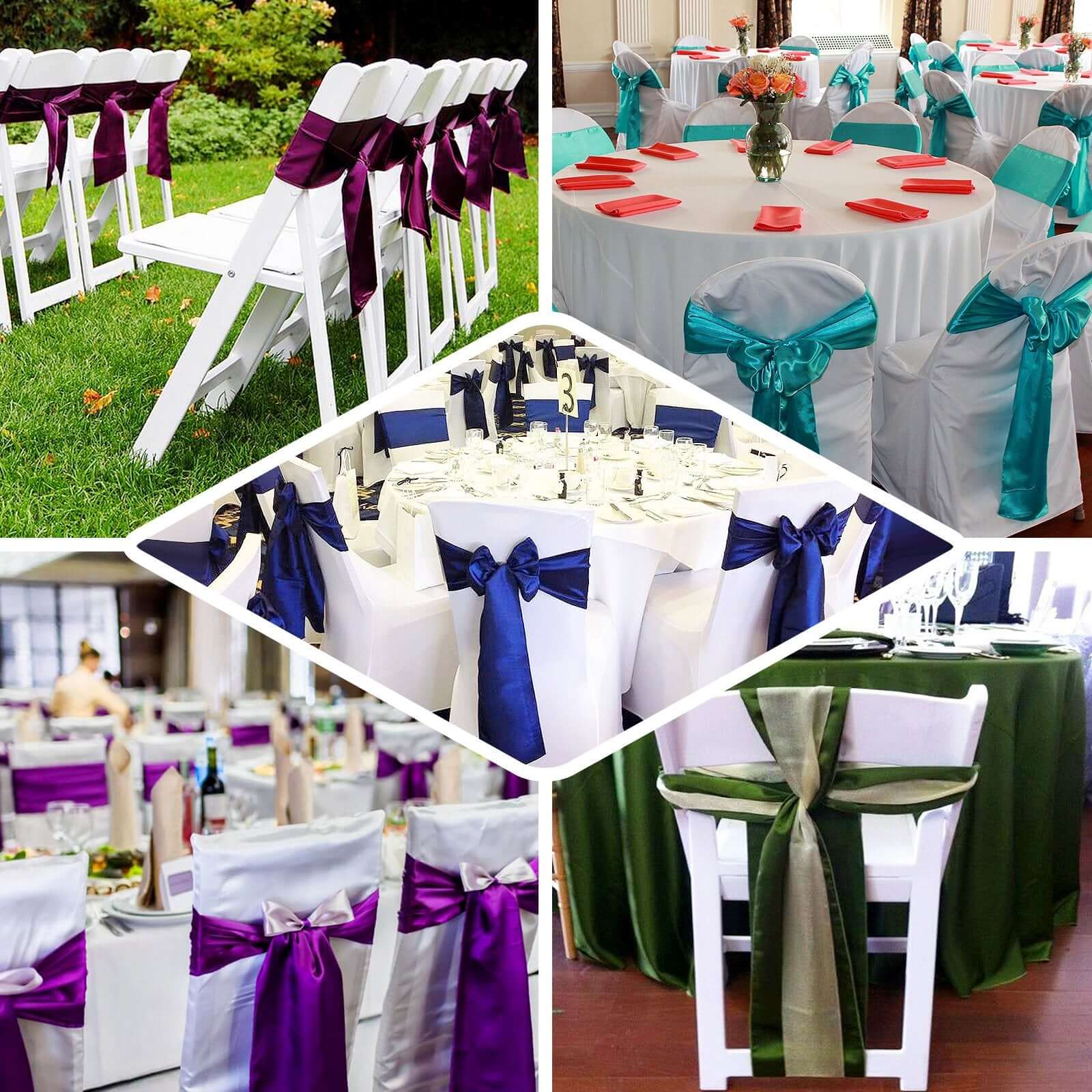 Olive Green Satin Chair Sashes Pack of 5 - Durable & Shiny Bows