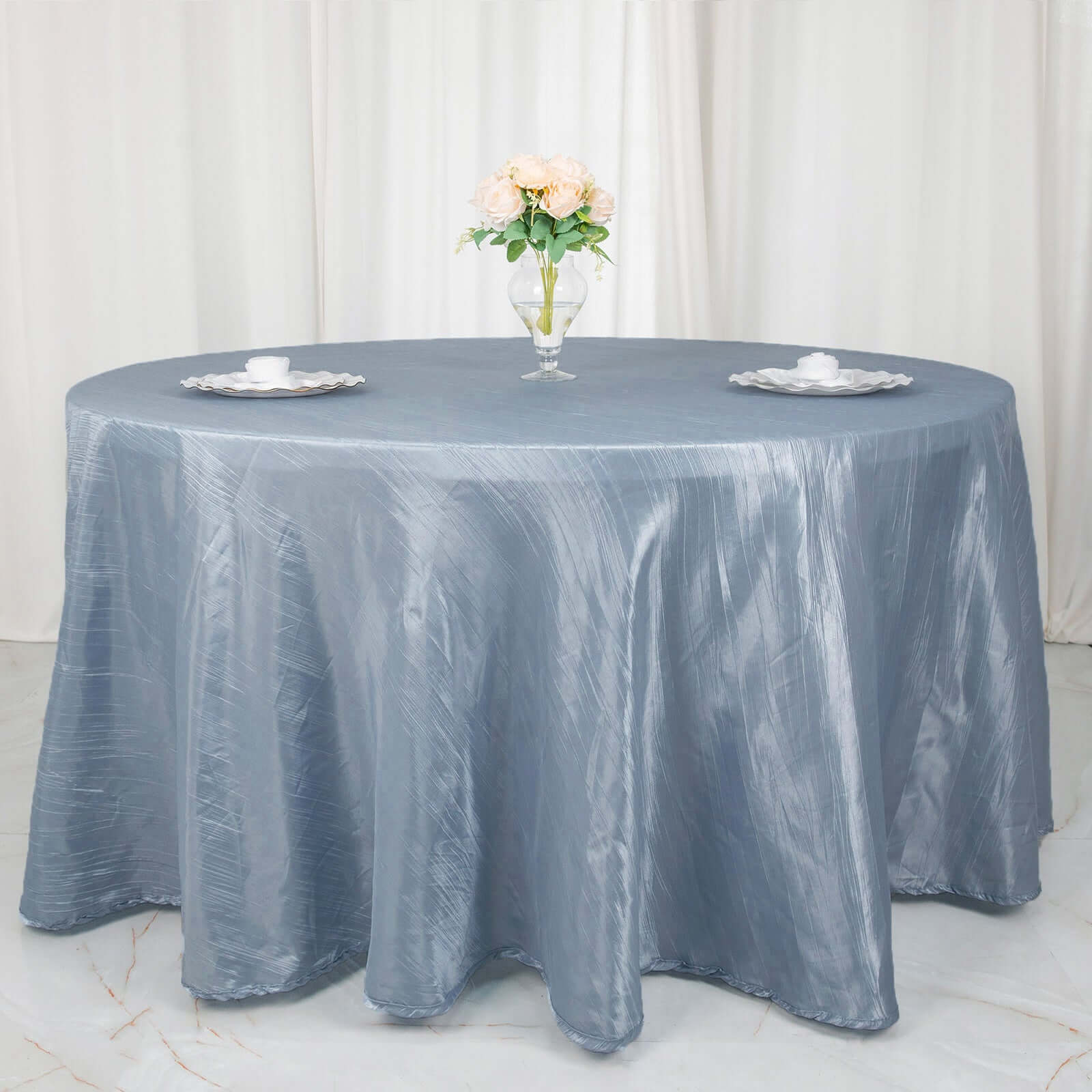 Seamless Accordion Crinkle 120-Inch Dusty Blue Round Taffeta Tablecloth