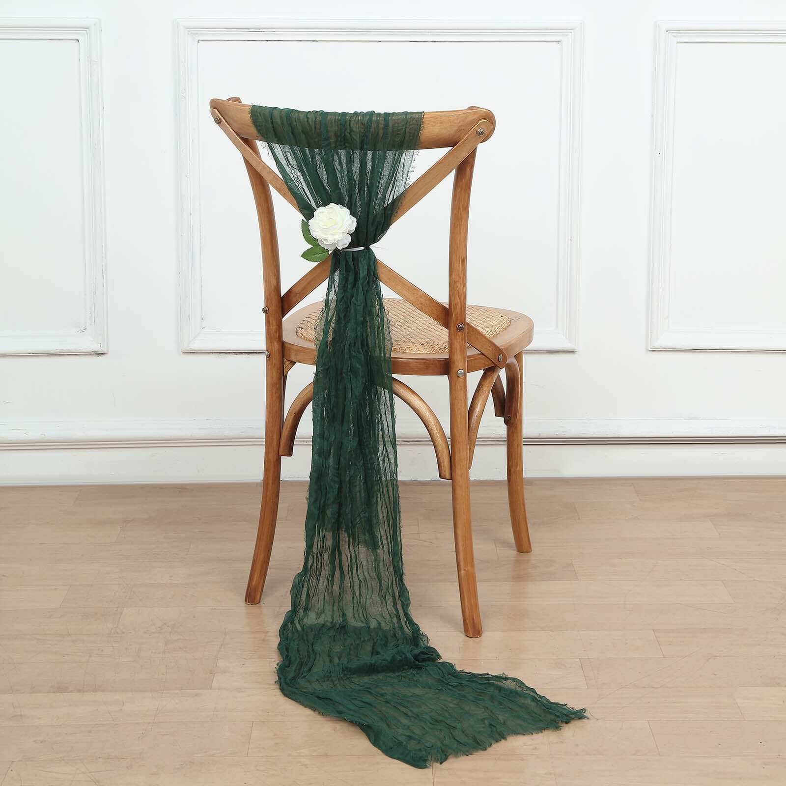 5-Pack Hunter Emerald Green Cheesecloth Chair Sashes - Ideal Boho Decor
