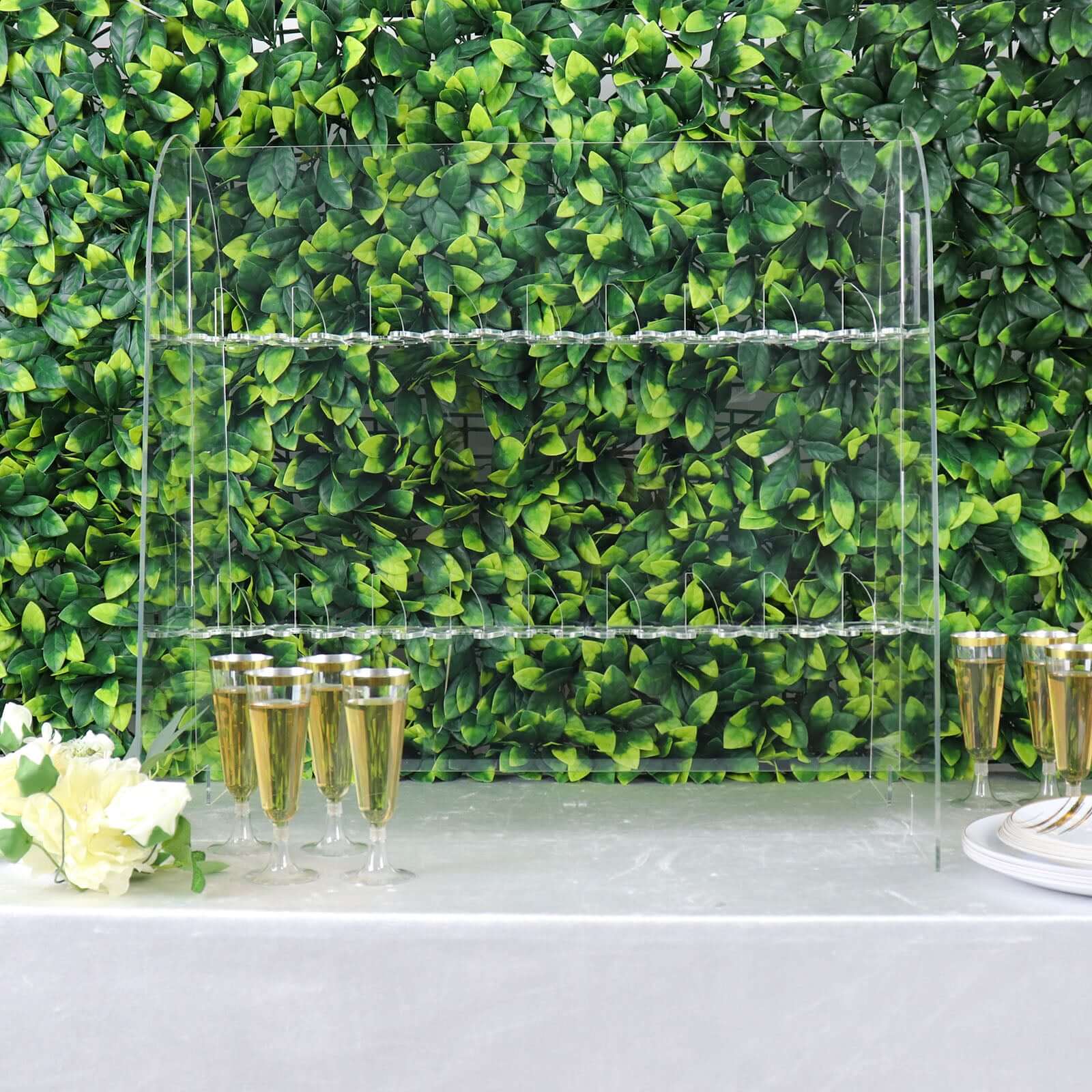 Clear 2-Tier Acrylic Champagne Glass Holder Display Stand - Ideal for Events & DIY Bars, 18 Hooks Included