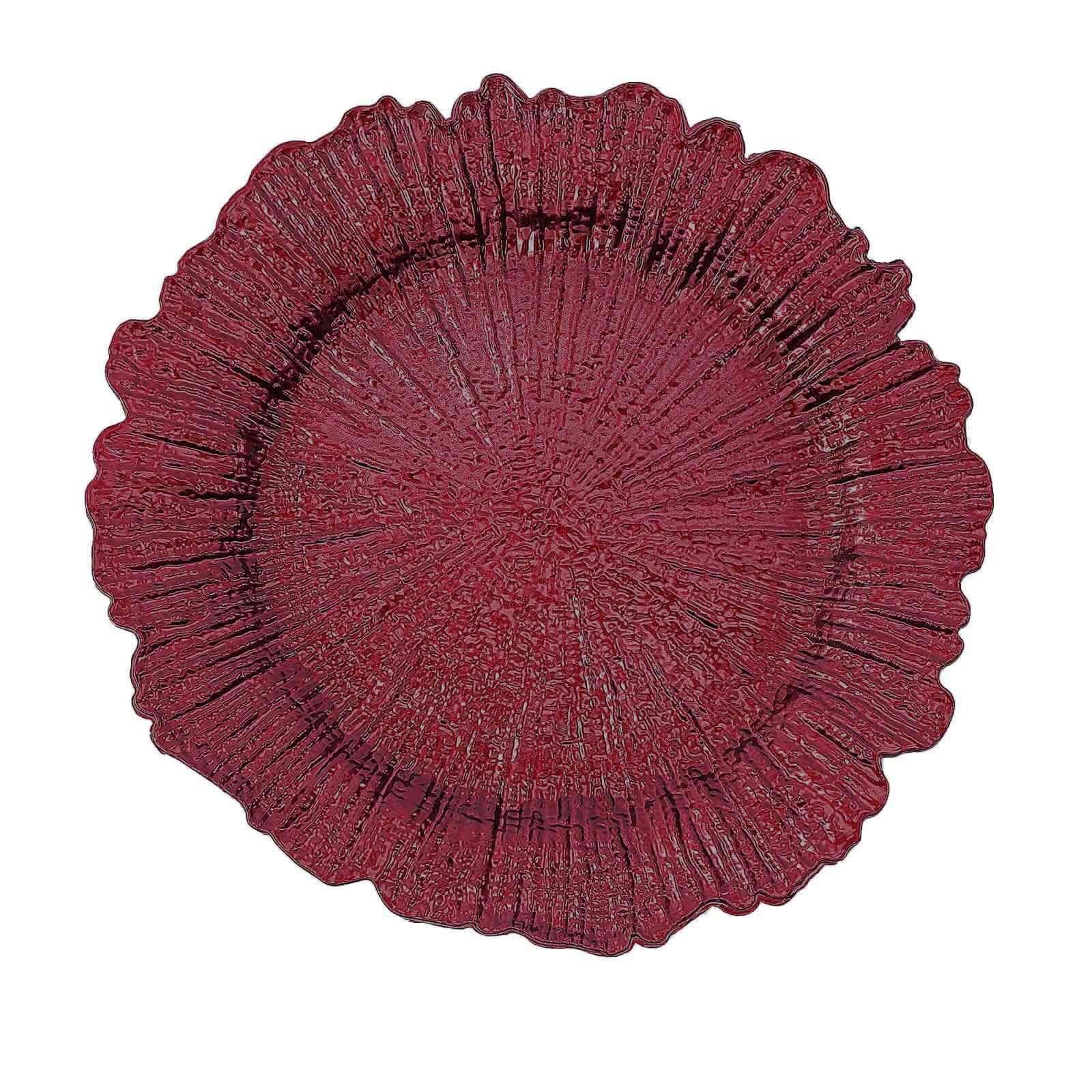 6-Piece Set of 13-Inch Burgundy Acrylic Plastic Round Dinner Charger Plates with Reef Design