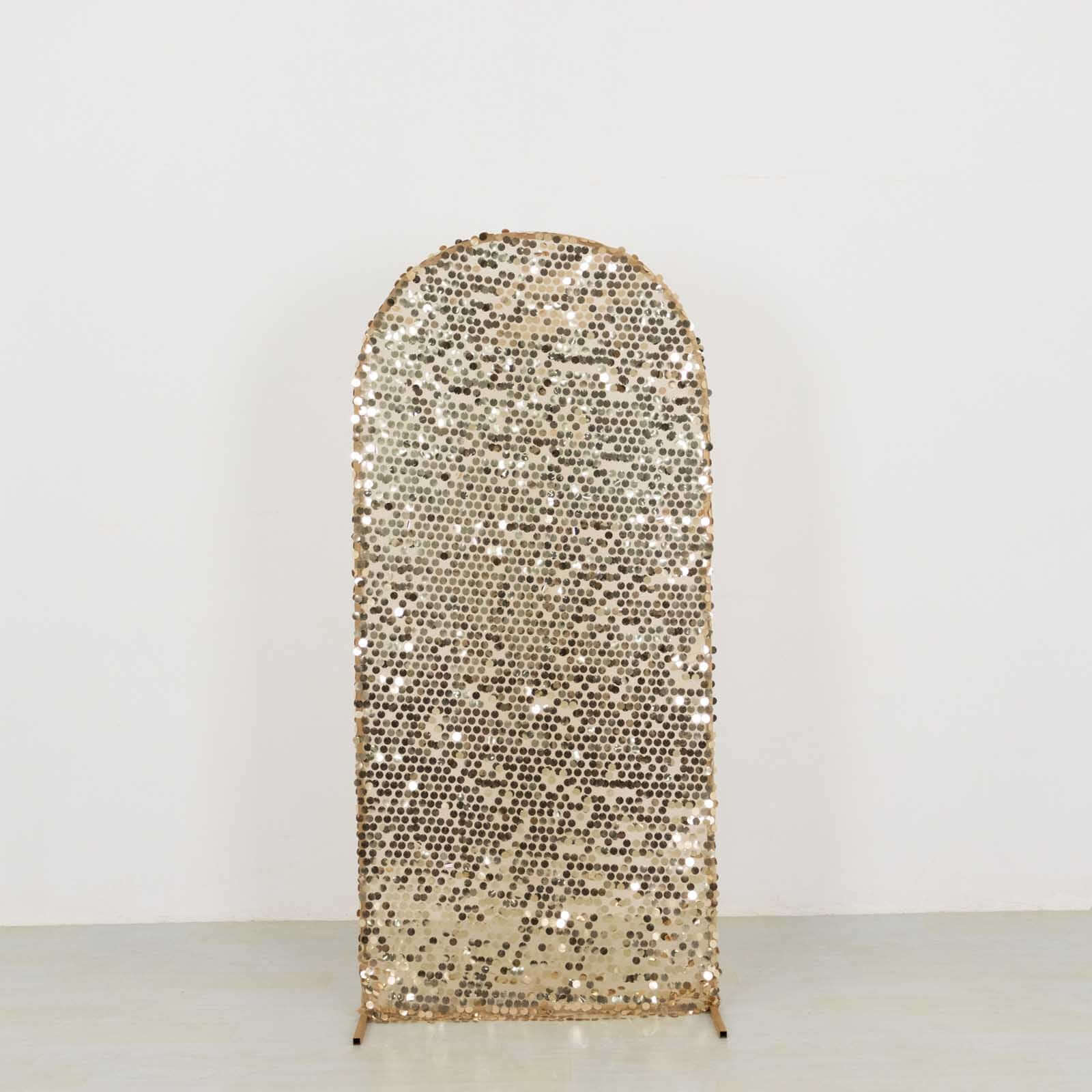 6ft Sparkling Champagne Payette Sequin Fitted Cover for Round - Top Wedding Arch Stand