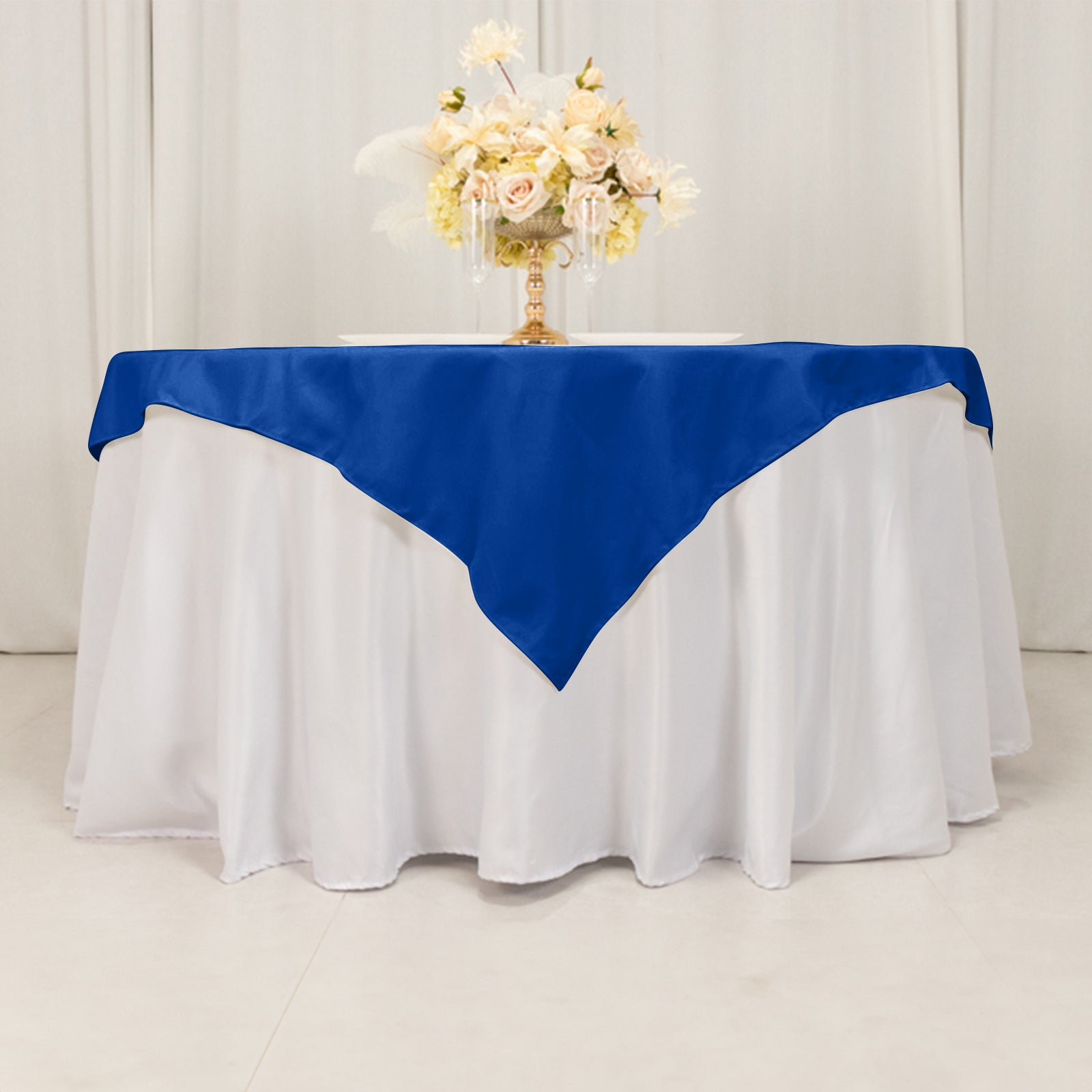 Wrinkle-Resistant Royal Blue 54x54 Cotton Blend Square Table Overlay