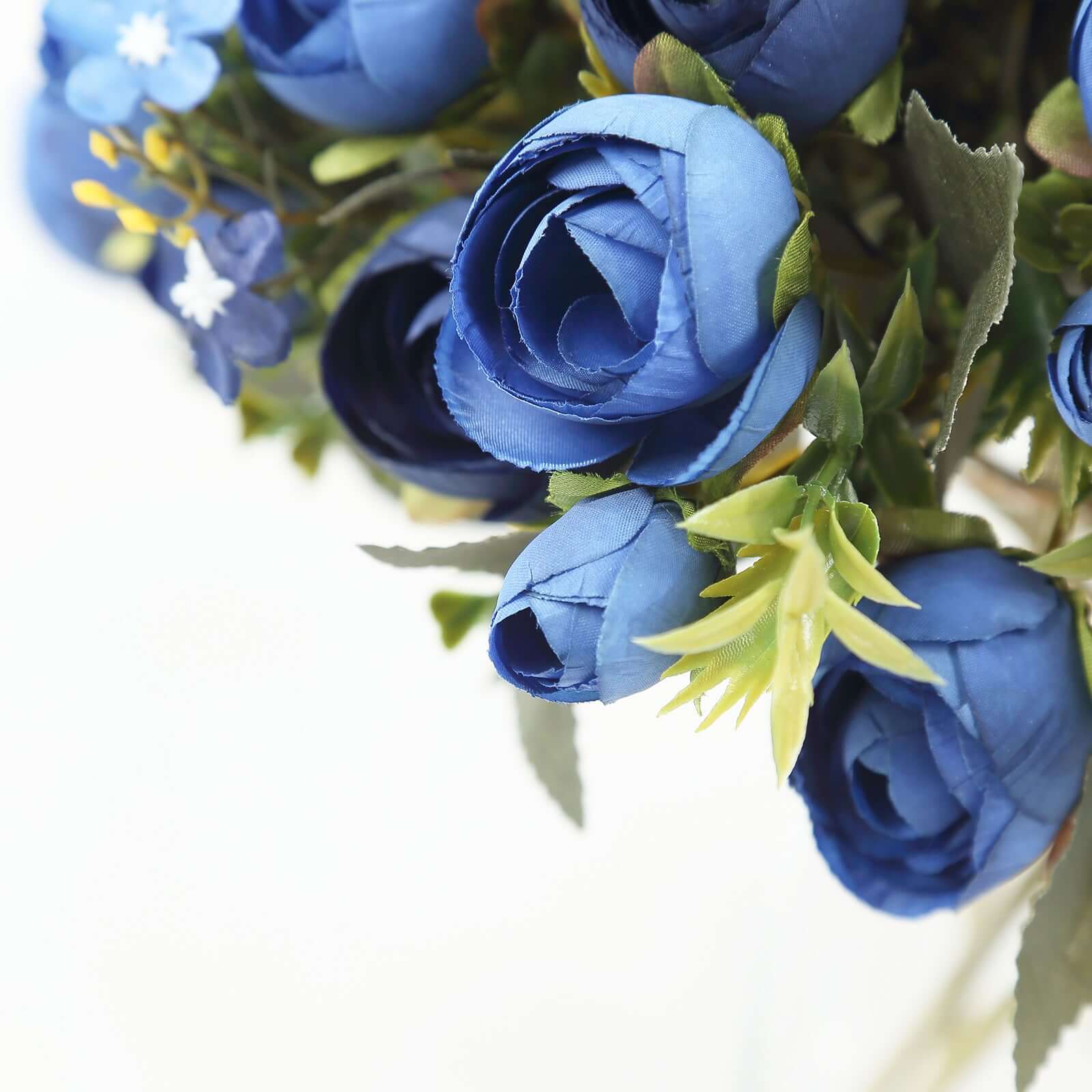 4-Pack Navy Blue Artificial Ranunculus Silk Flower Bouquets for Bridal and Decor
