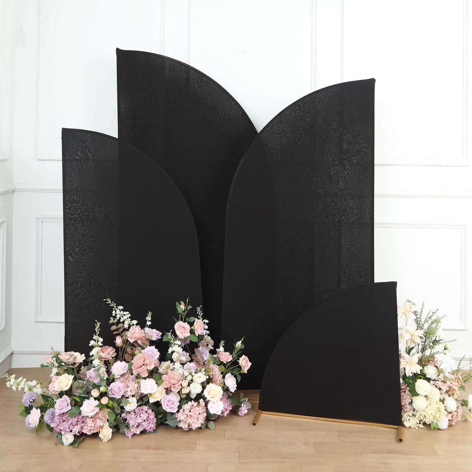 Hot Deal! Set of 4 Custom-Fitted Matte Black Spandex Half Moon Wedding Arch Backdrop Covers in 4 Sizes