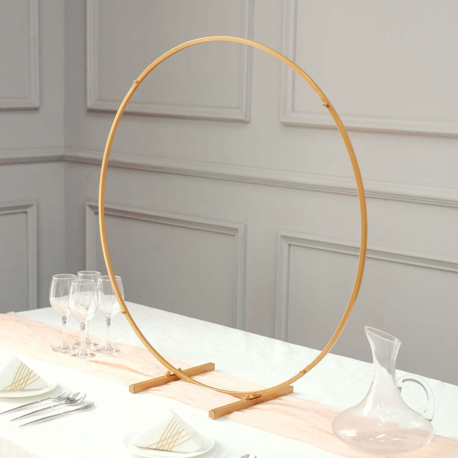 32-Inch Gold Metal Round Hoop Wedding Centerpiece - Self Standing Floral Wreath Frame for Table Decoration