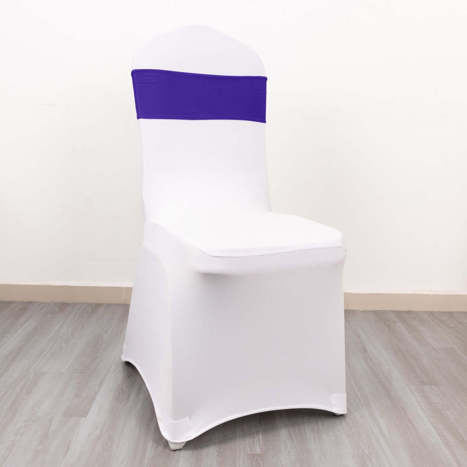 5-Pack Purple Spandex Chair Sashes with Gold Rhinestone Buckles - Reusable Four-Way Stretch Decor
