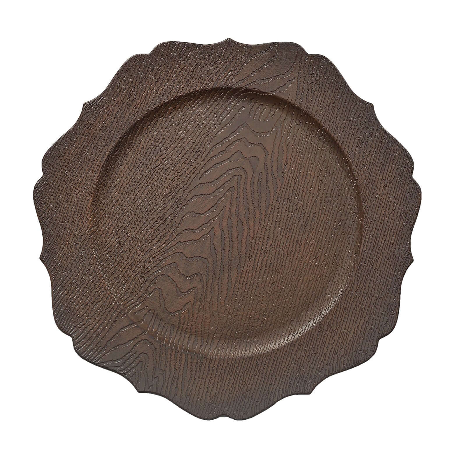 Hot Sale! 6-Pack 13-inch Rustic Brown Acrylic Charger Plates with Wood Grain Scalloped Rim for Dinner Parties
