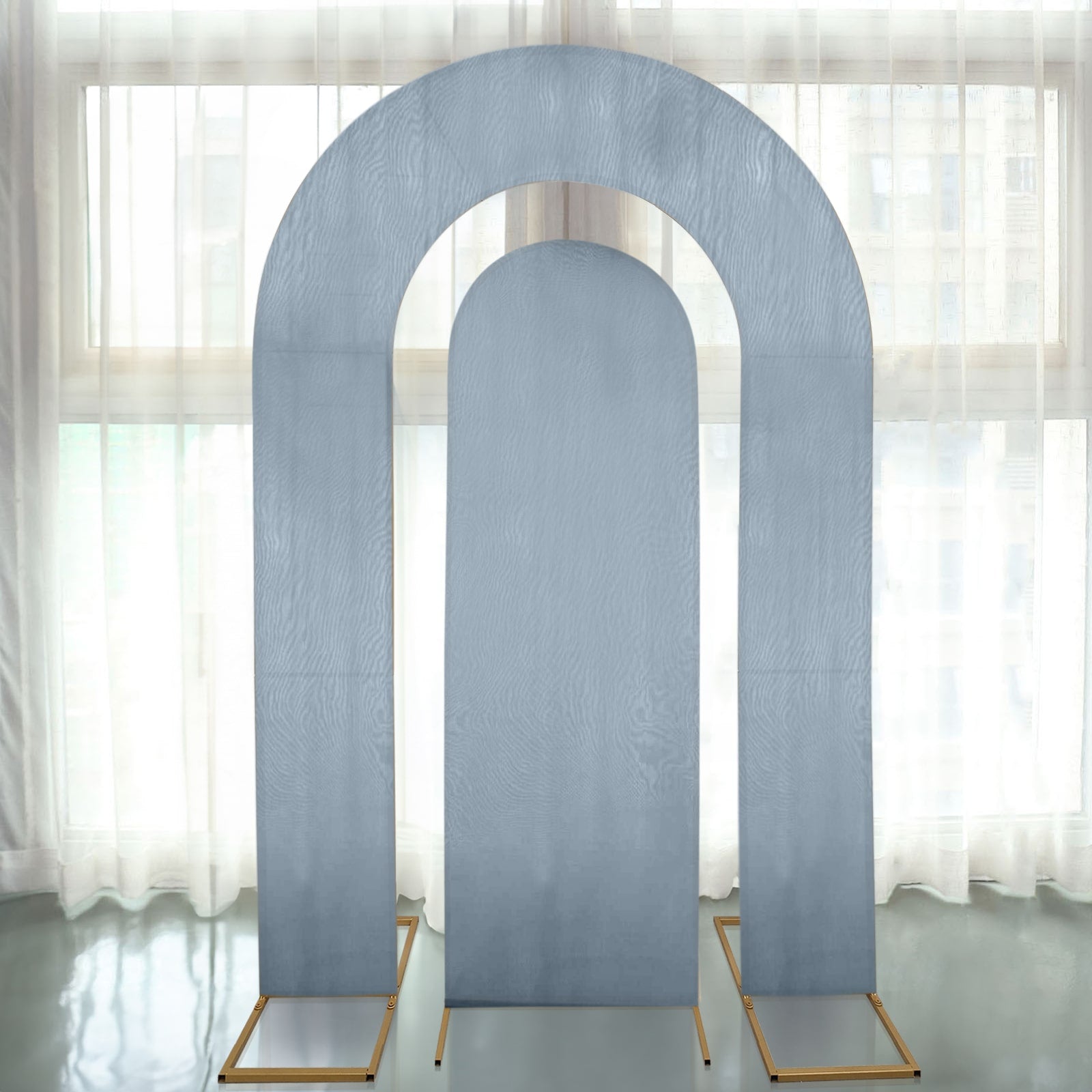 Exclusive! Set of 2 Dusty Blue Spandex Wedding Arch Covers for Round Top & Double Arch Stands - 6ft, 8ft