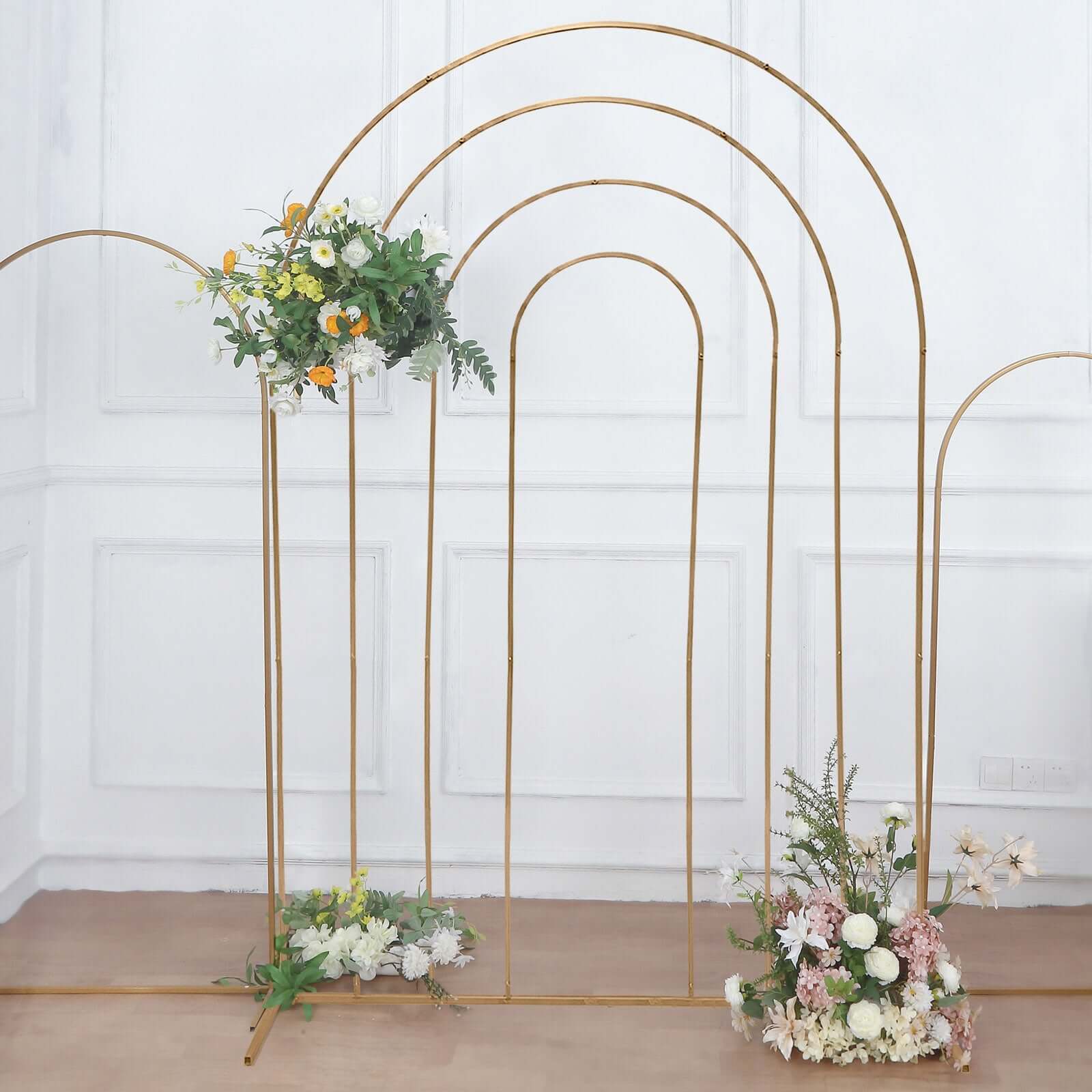 Get This Stunning 8ft Gold Rainbow Round Top Metal Wedding Arch Now!