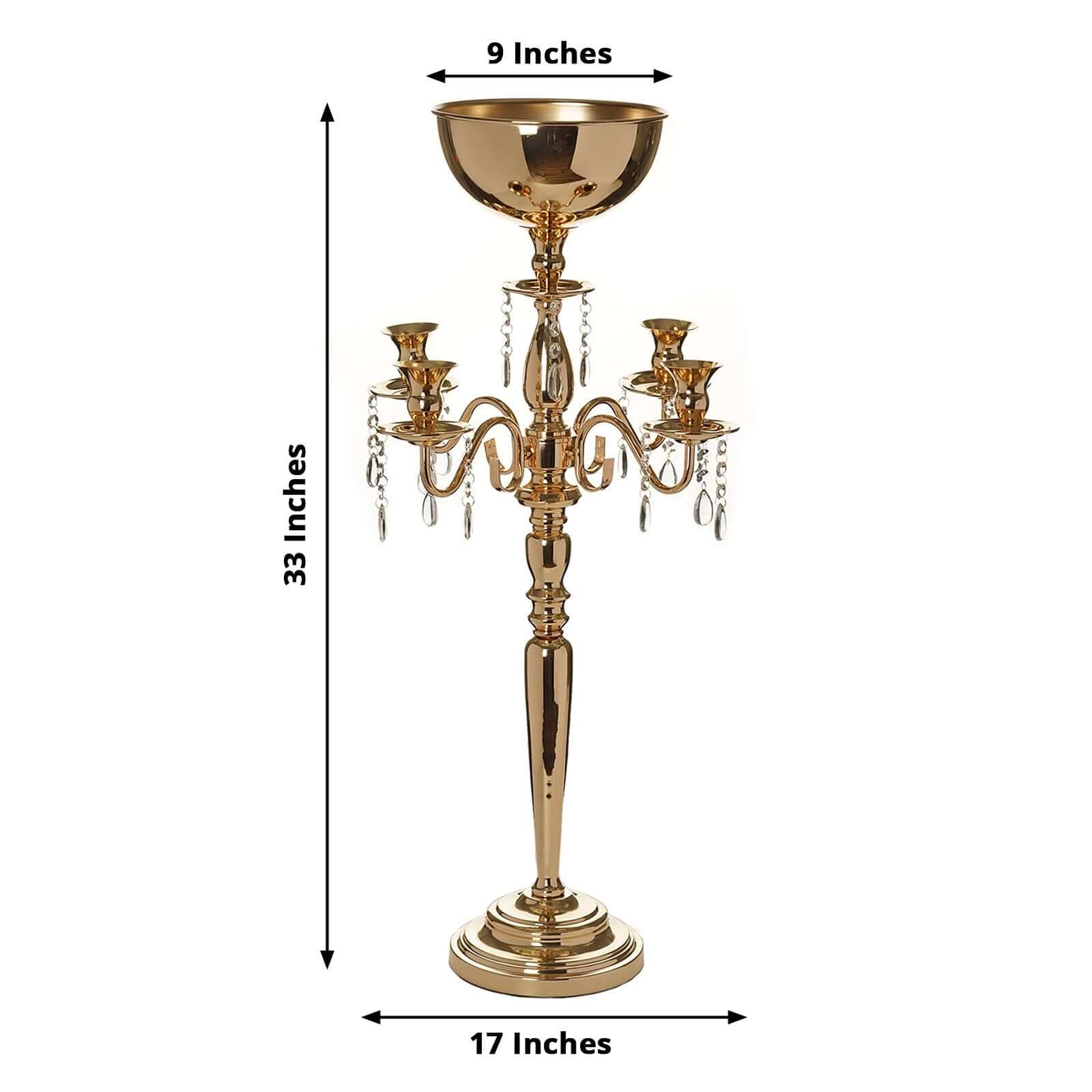 4 - Arm Gold Metal Candelabra with Flower Vase Bowl for Wedding Table Centerpiece