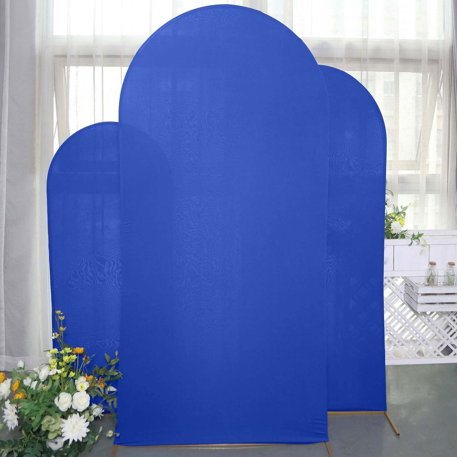 3-Piece Matte Royal Blue Spandex Fitted Covers for Round Top Chiara Wedding Arch - 5ft, 6ft, 7ft