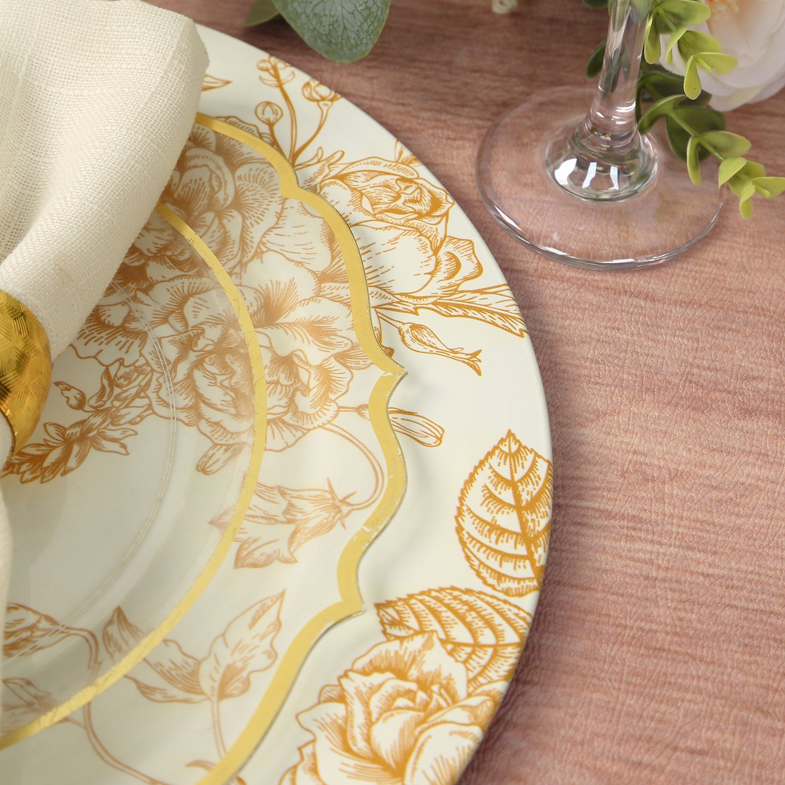 Hot Sale! 6-Pack 13-Inch White Acrylic Round Charger Plates with Gold Floral French Toile Pattern