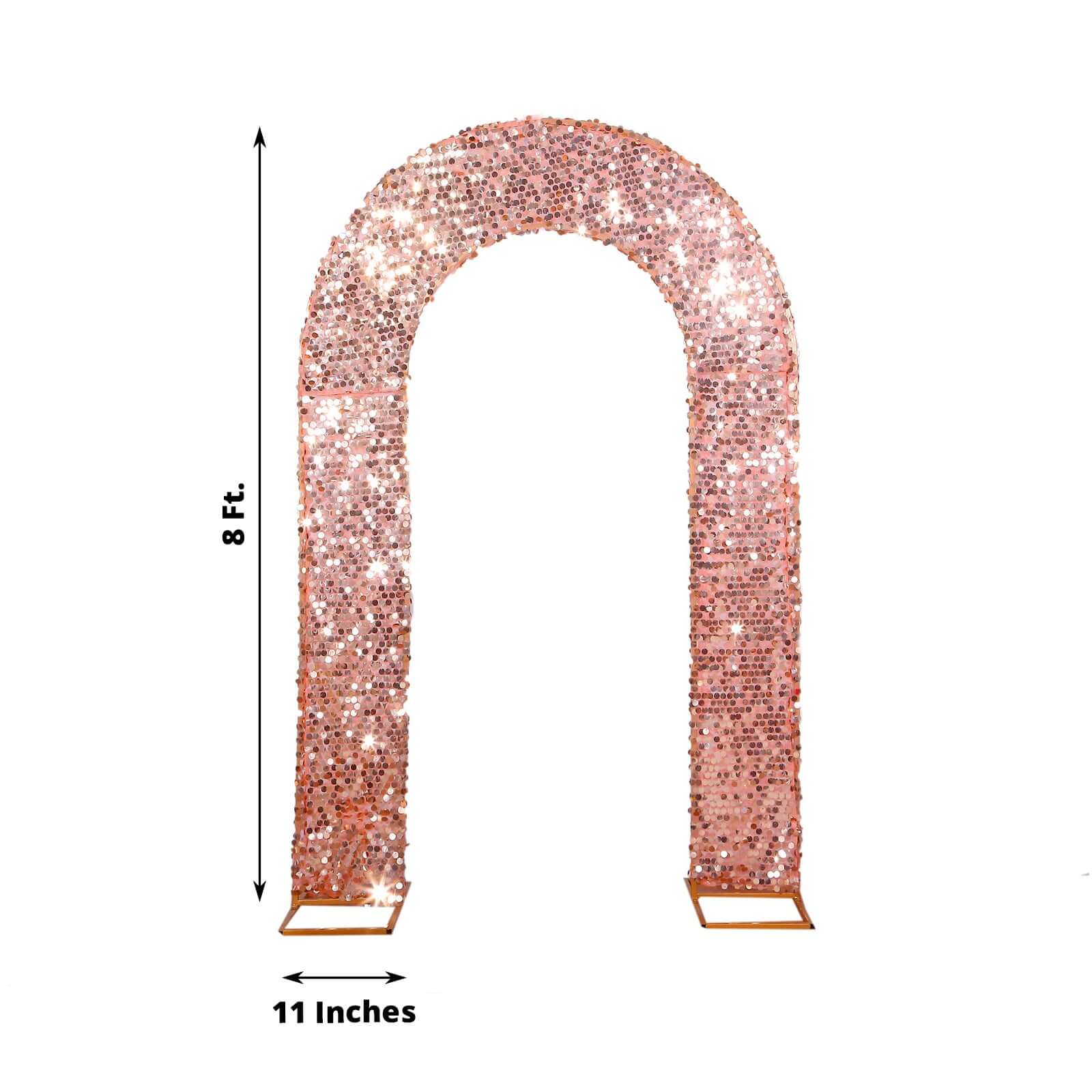 8ft Rose Gold U-Shaped Double Sided Payette Sequin Wedding Arch Slipcover