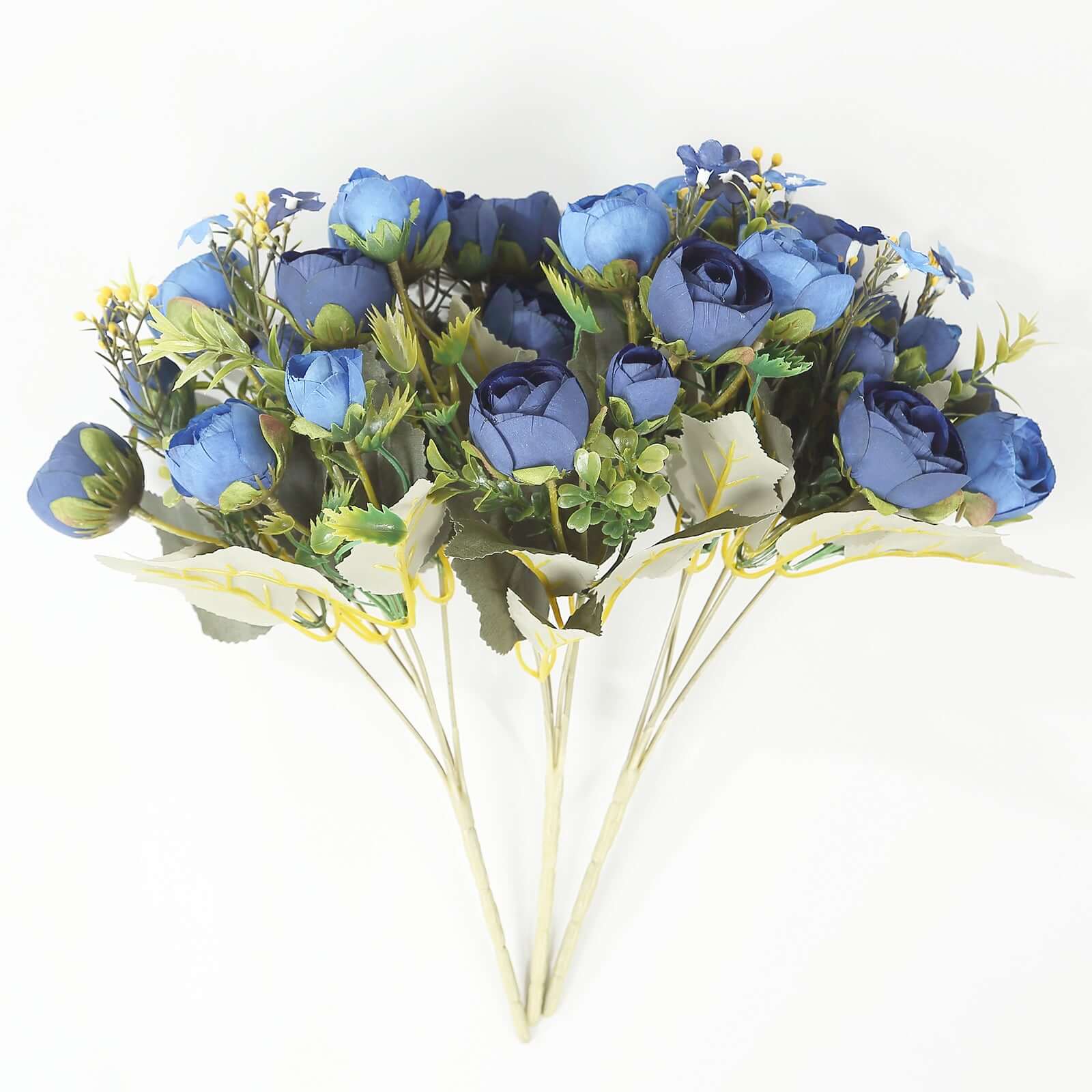 4-Pack Navy Blue Artificial Ranunculus Silk Flower Bouquets for Bridal and Decor
