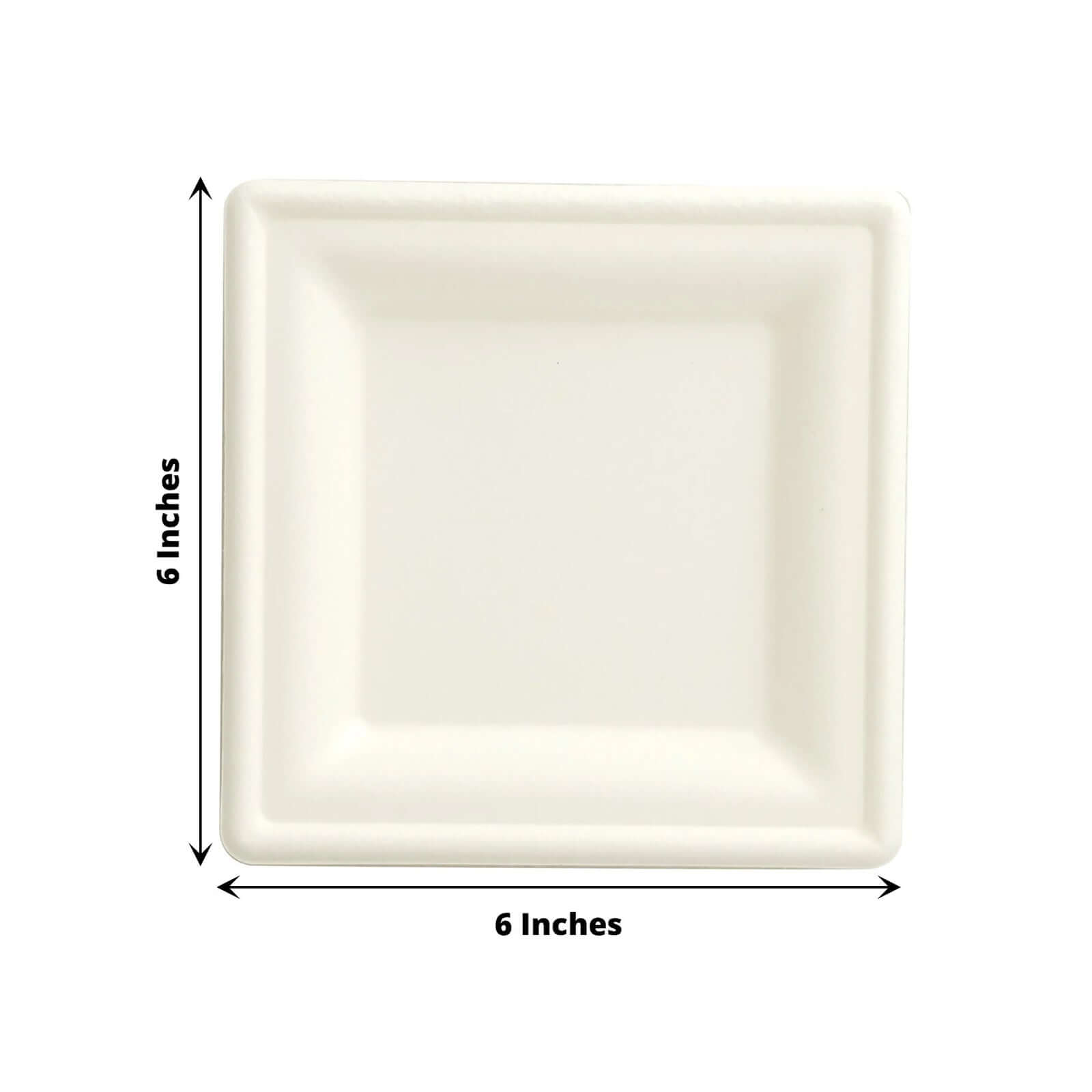 50-Pack White Biodegradable Bagasse 6" Square Dessert Plates - Ideal for Outdoor & Eco-Friendly Celebrations