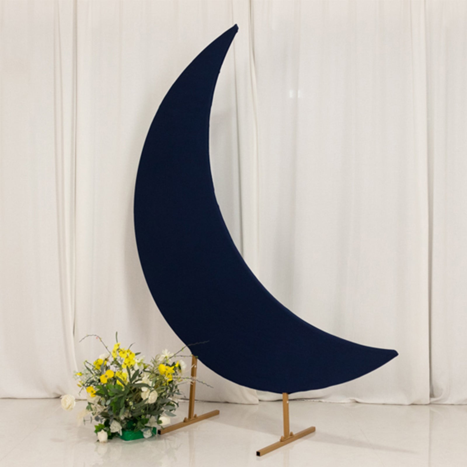 Custom-Fit 6.5ft Navy Blue Spandex Crescent Moon Wedding Arch Backdrop Stand Cover - Perfect for Events