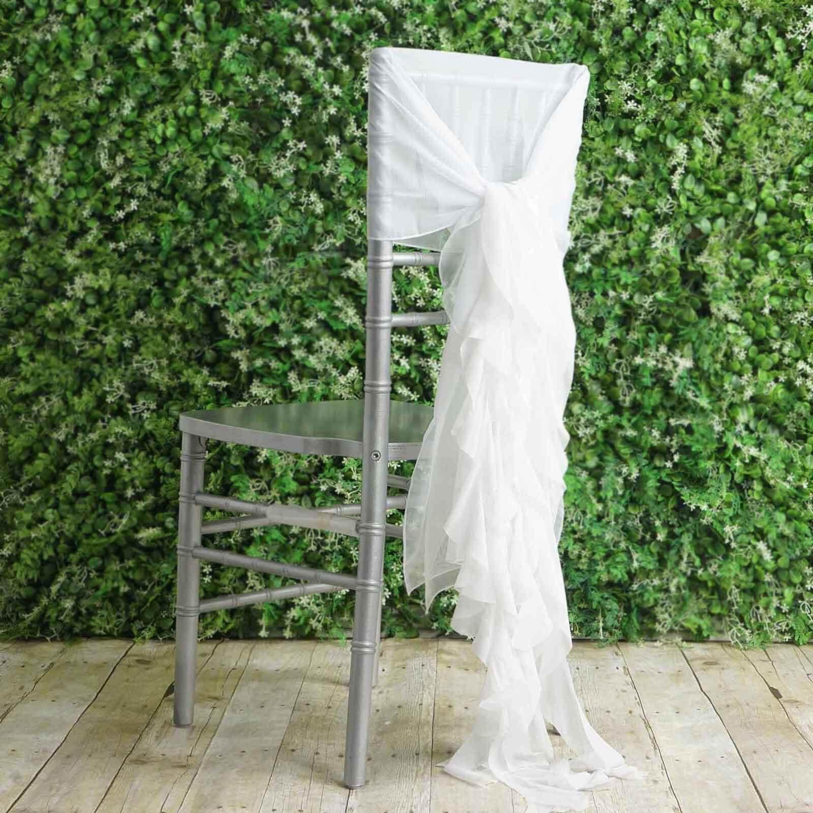 Hot Deal! 1 Set of White Chiffon Chair Sashes with Willow Ruffles for Weddings & Gatherings