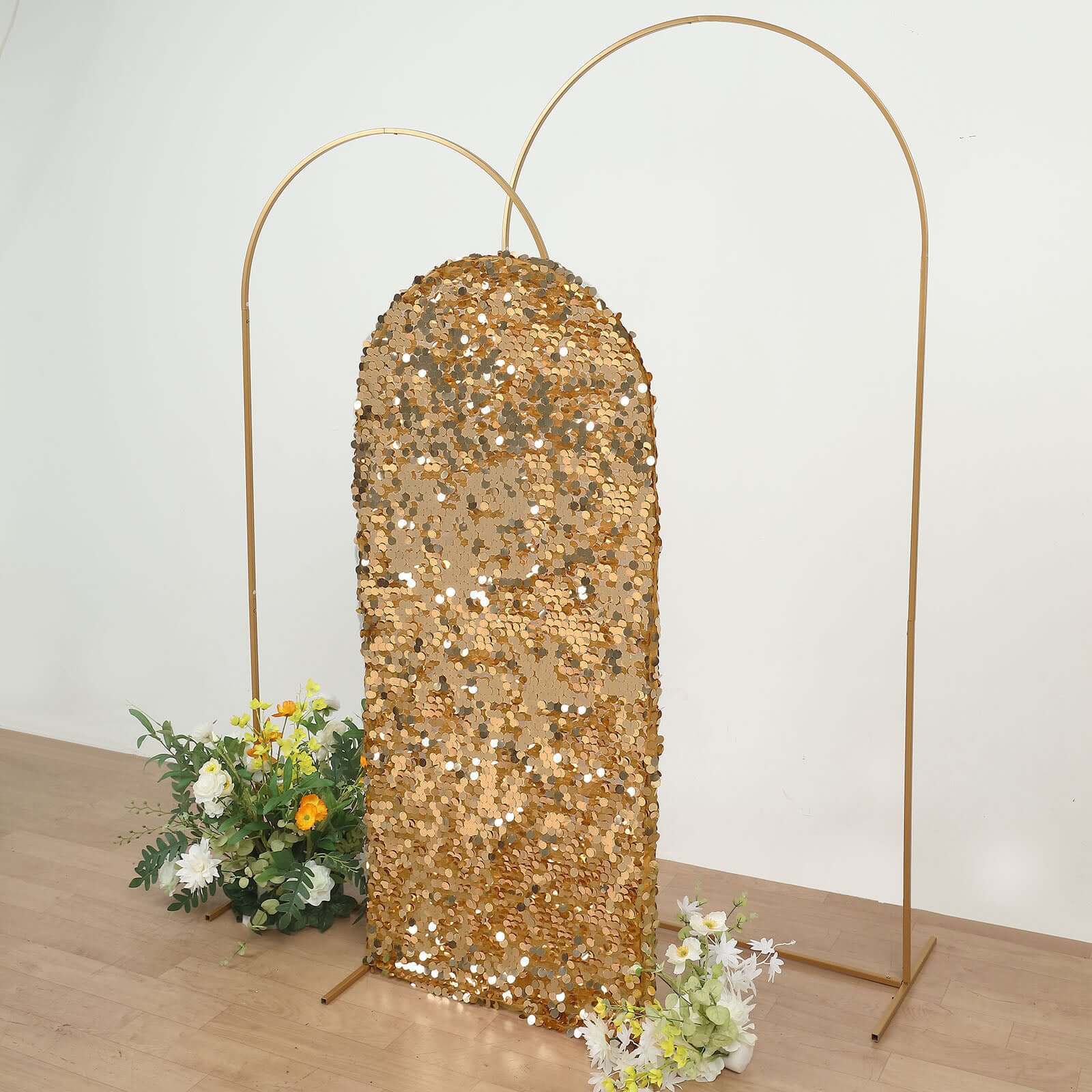 5ft Sparkly Gold Double-Sided Sequin Cover for Fitted Round Top Wedding Arch - Ideal for Events