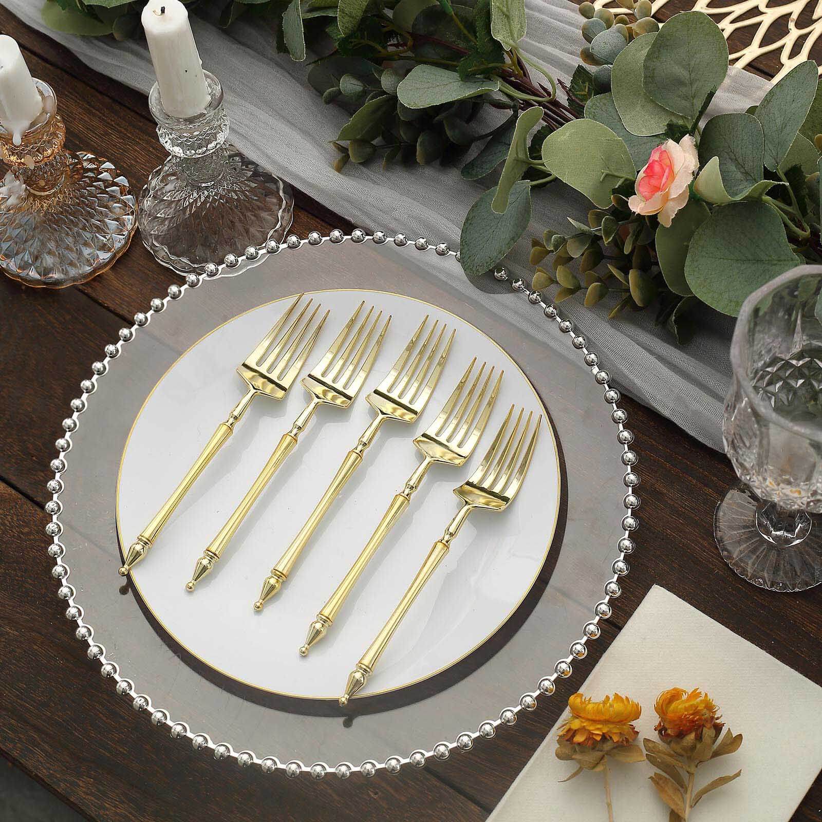 24-Piece Gold European-Style Disposable Dessert Forks with Roman Column Handles
