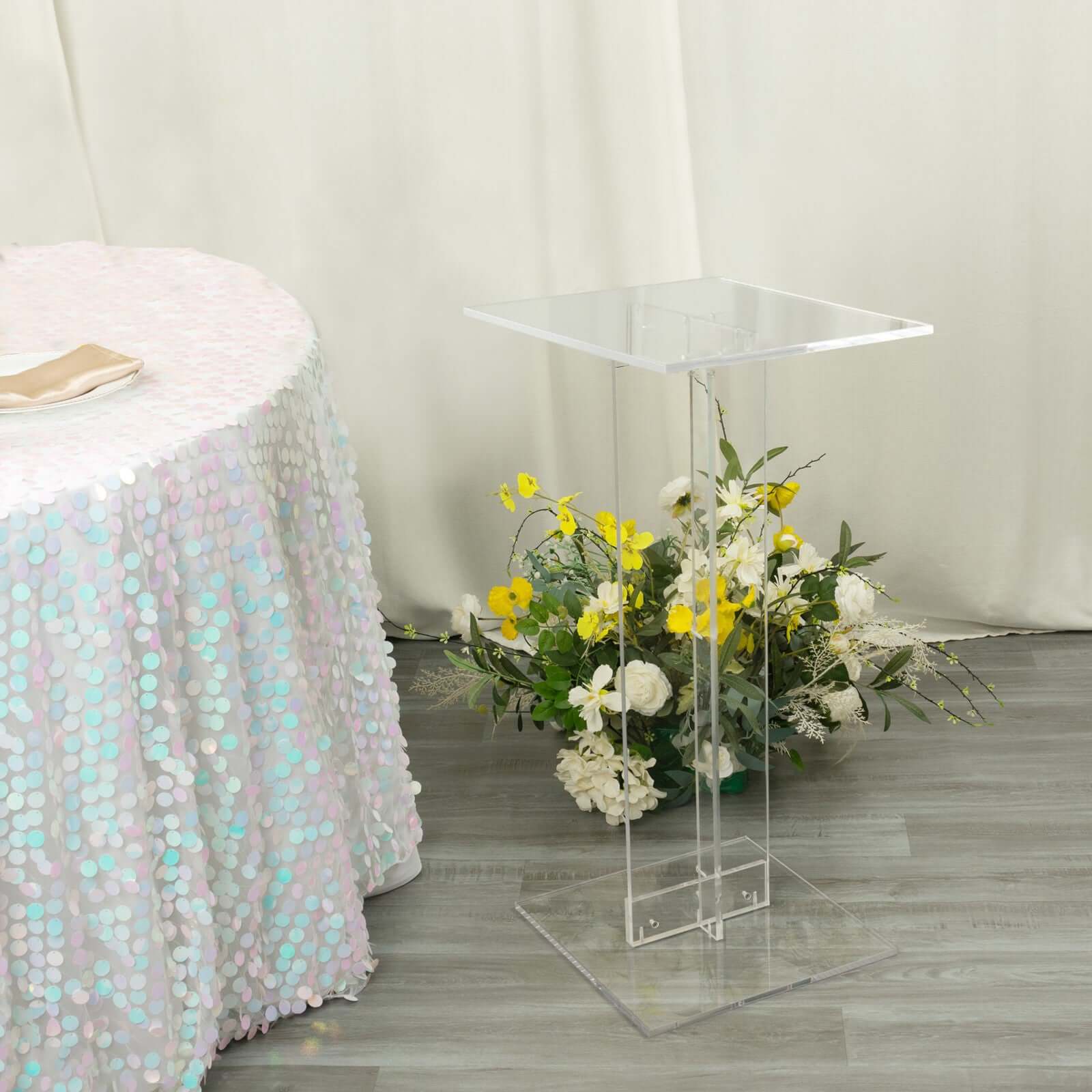 Clear Acrylic Flower Pedestal Display Stand with Square Bases - 10mm Thick, 32" Tall